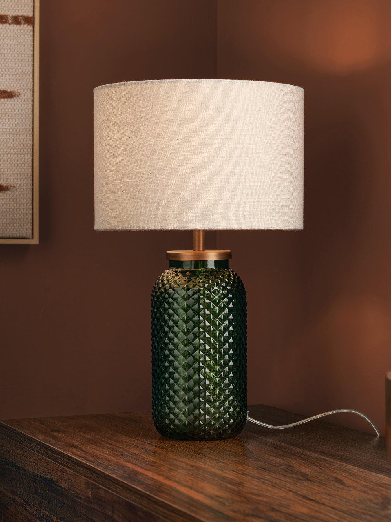 Image 1 of 7 of The Very Collection Green Patterned Glass Table Lamp