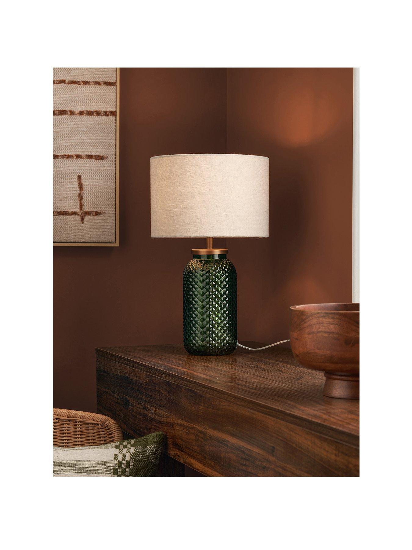 Image 2 of 7 of The Very Collection Green Patterned Glass Table Lamp