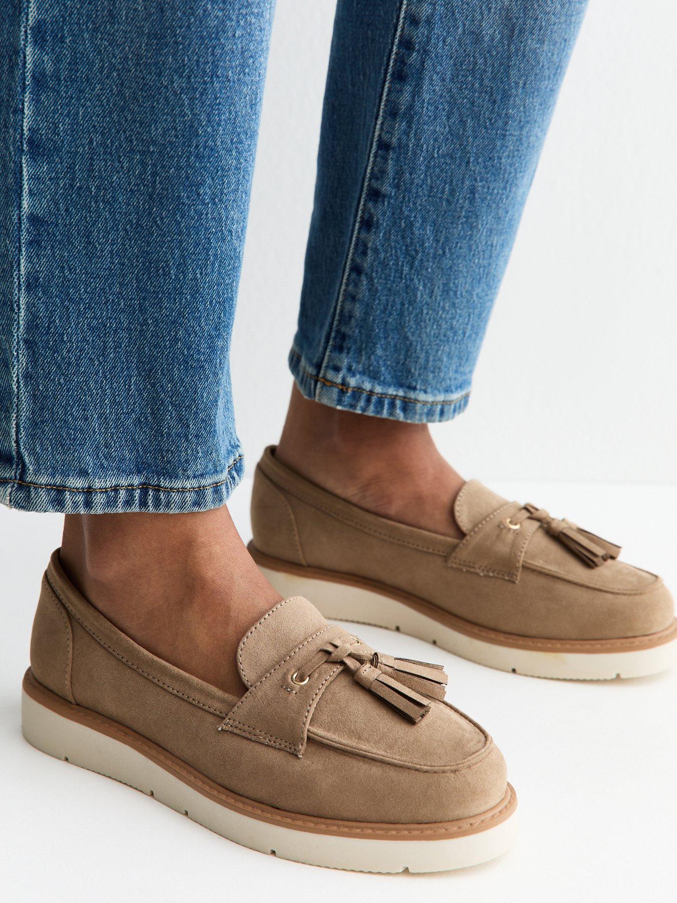 Image 1 of 5 of New Look Wide Fit Faux Suede Flatform Loafers - Light Brown