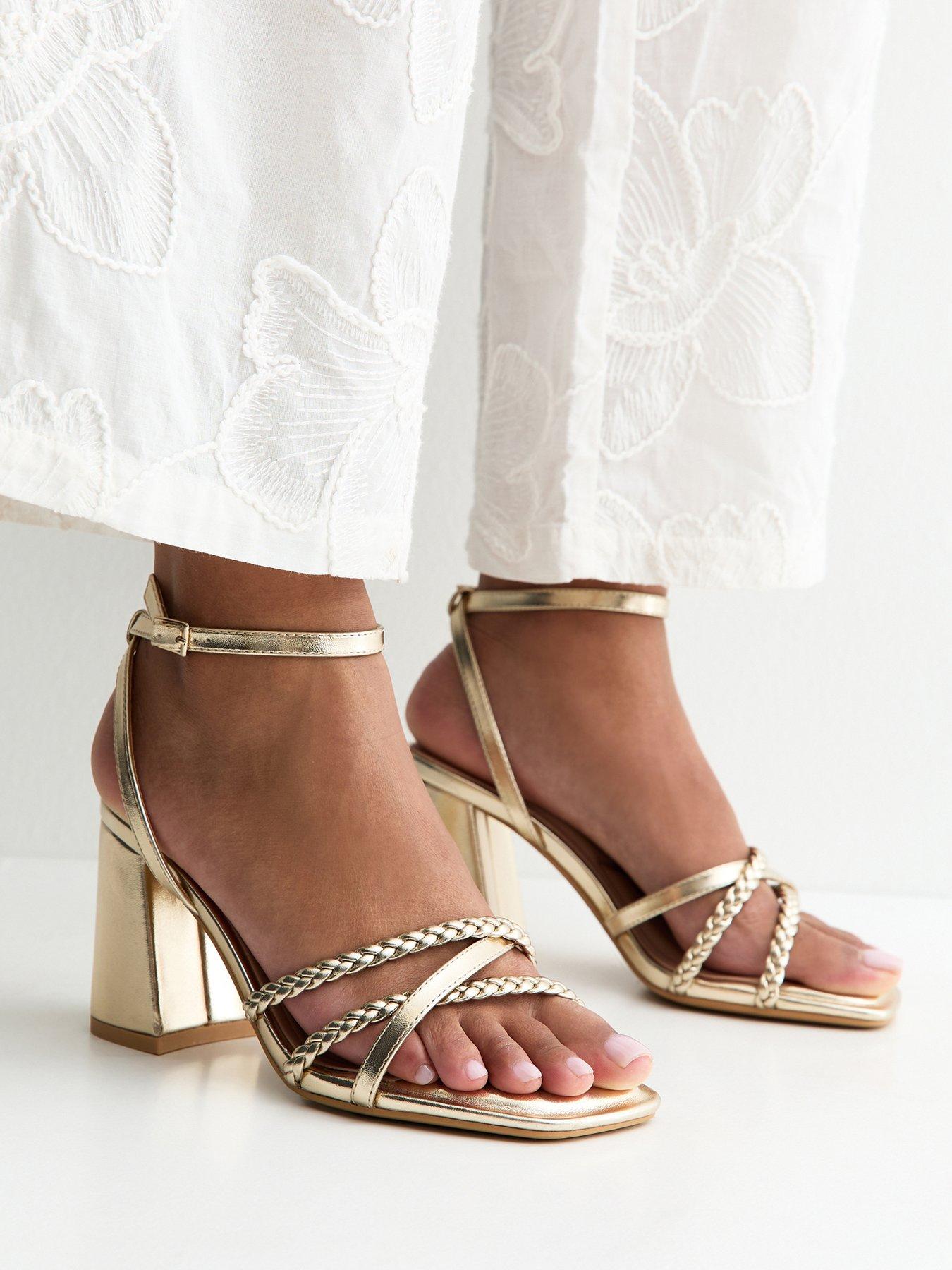 New Look Wide Fit Faux Leather Block Heel Sandals - Gold