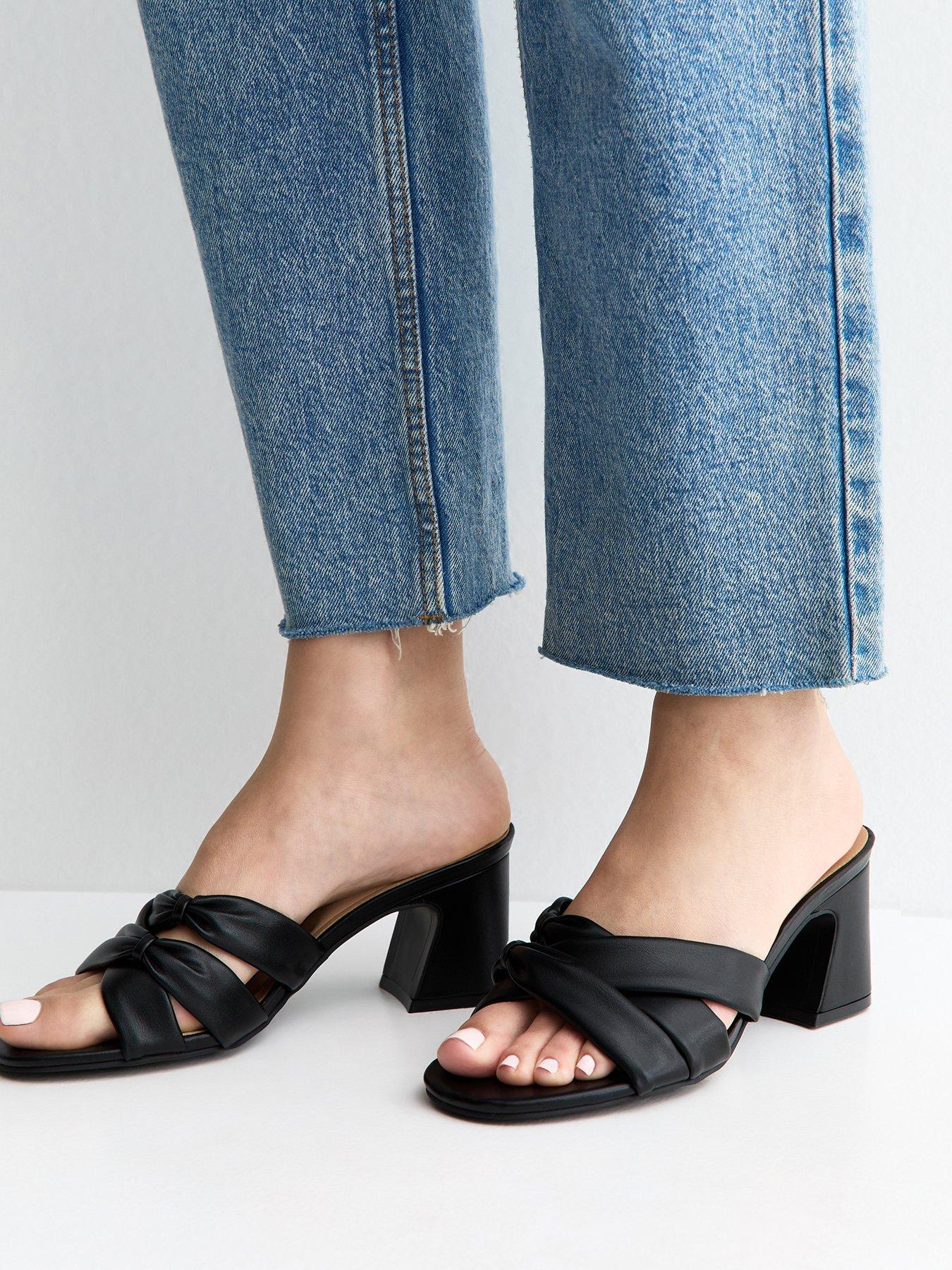 New Look Wide Fit Faux Leather Knotted Strap Mule Sandals - Black ...
