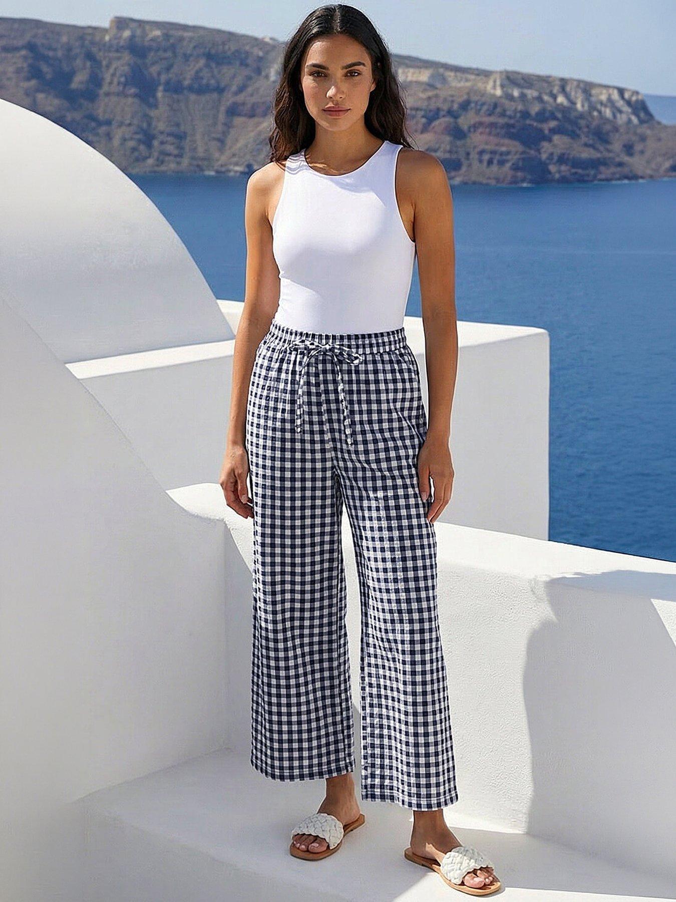 Image 1 of 5 of Roman Gingham Crop Leg Trousers