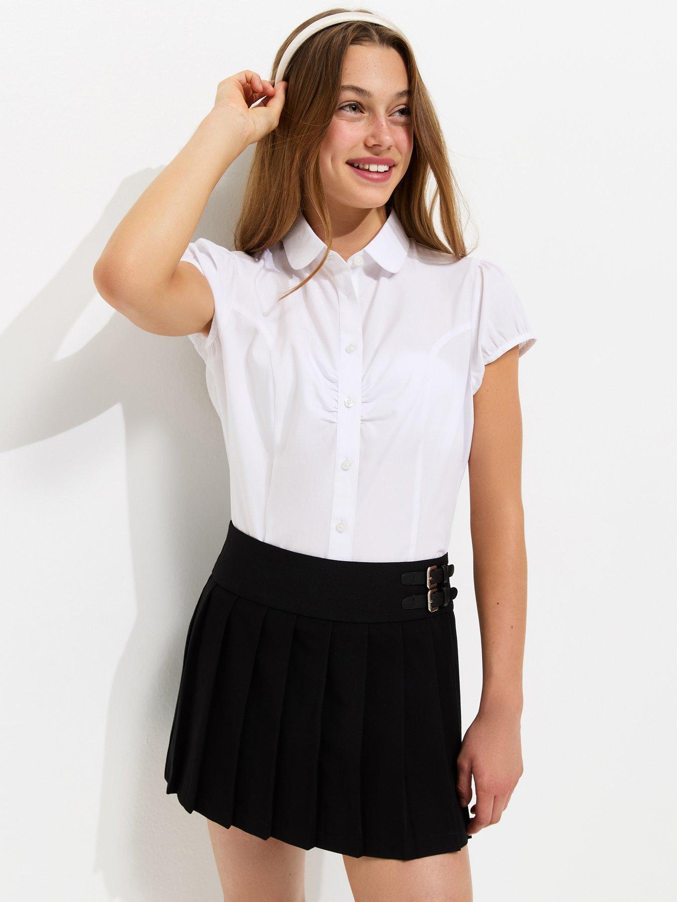 New Look 915 Girls Buckle Detail Pleated School Skort - Black