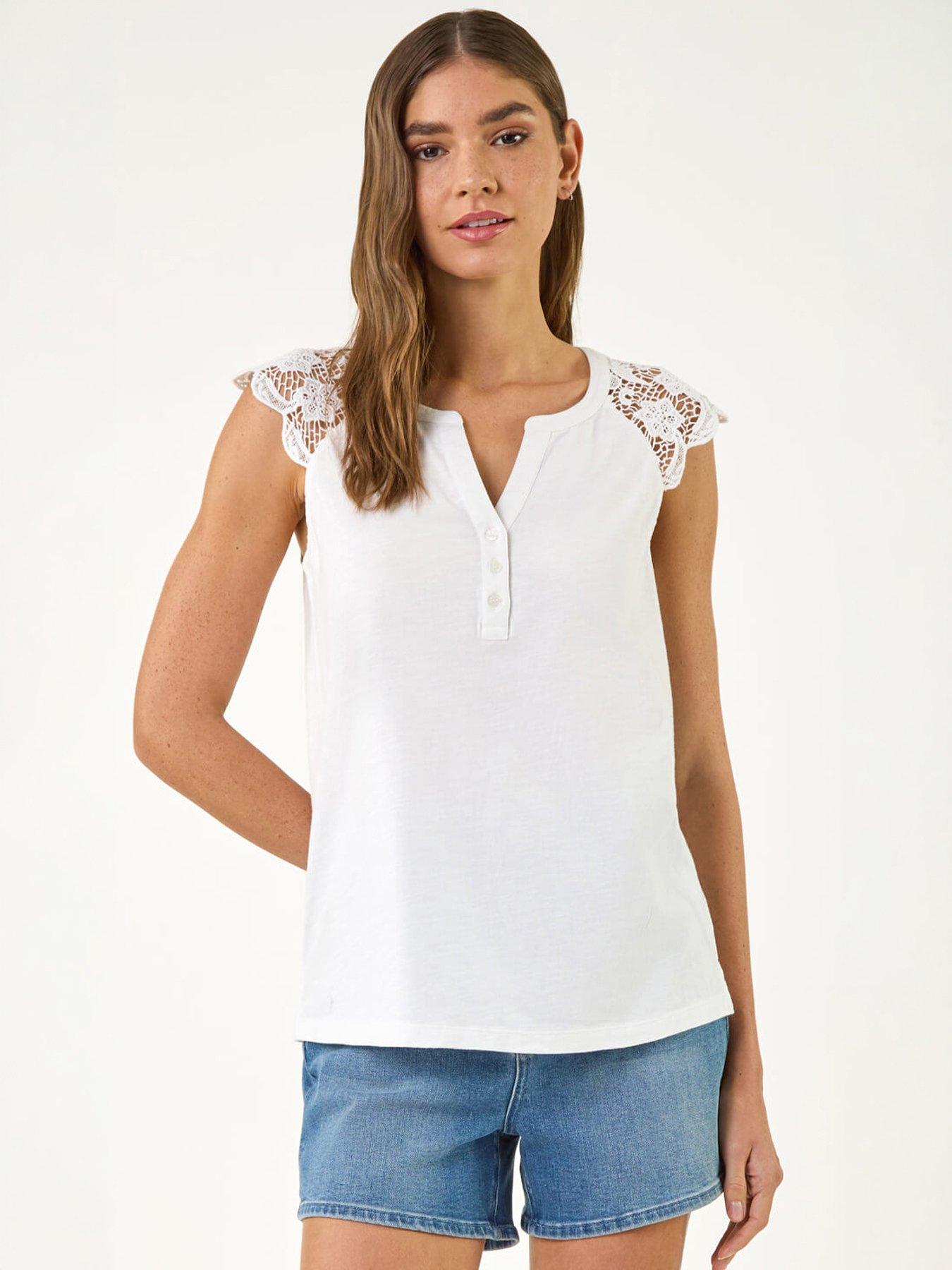 Roman Lace Shoulder Vest Top - White