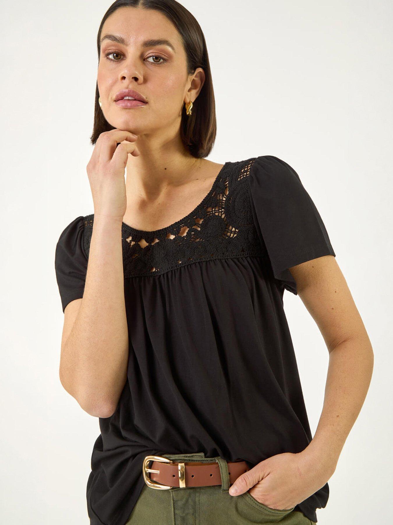  image of roman-crochet-panel-stretch-top