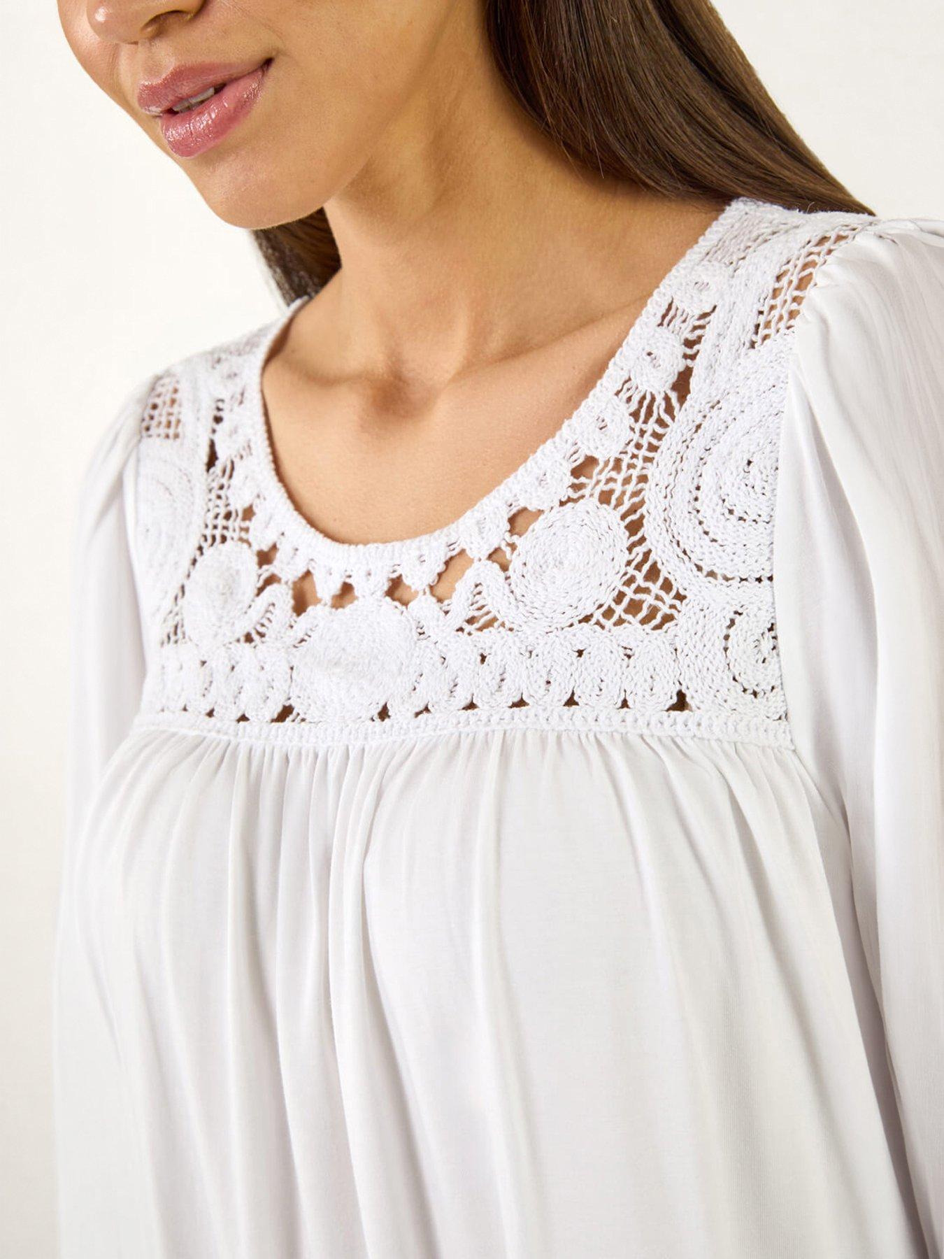 Image 4 of 5 of Roman Crochet Panel Stretch Top