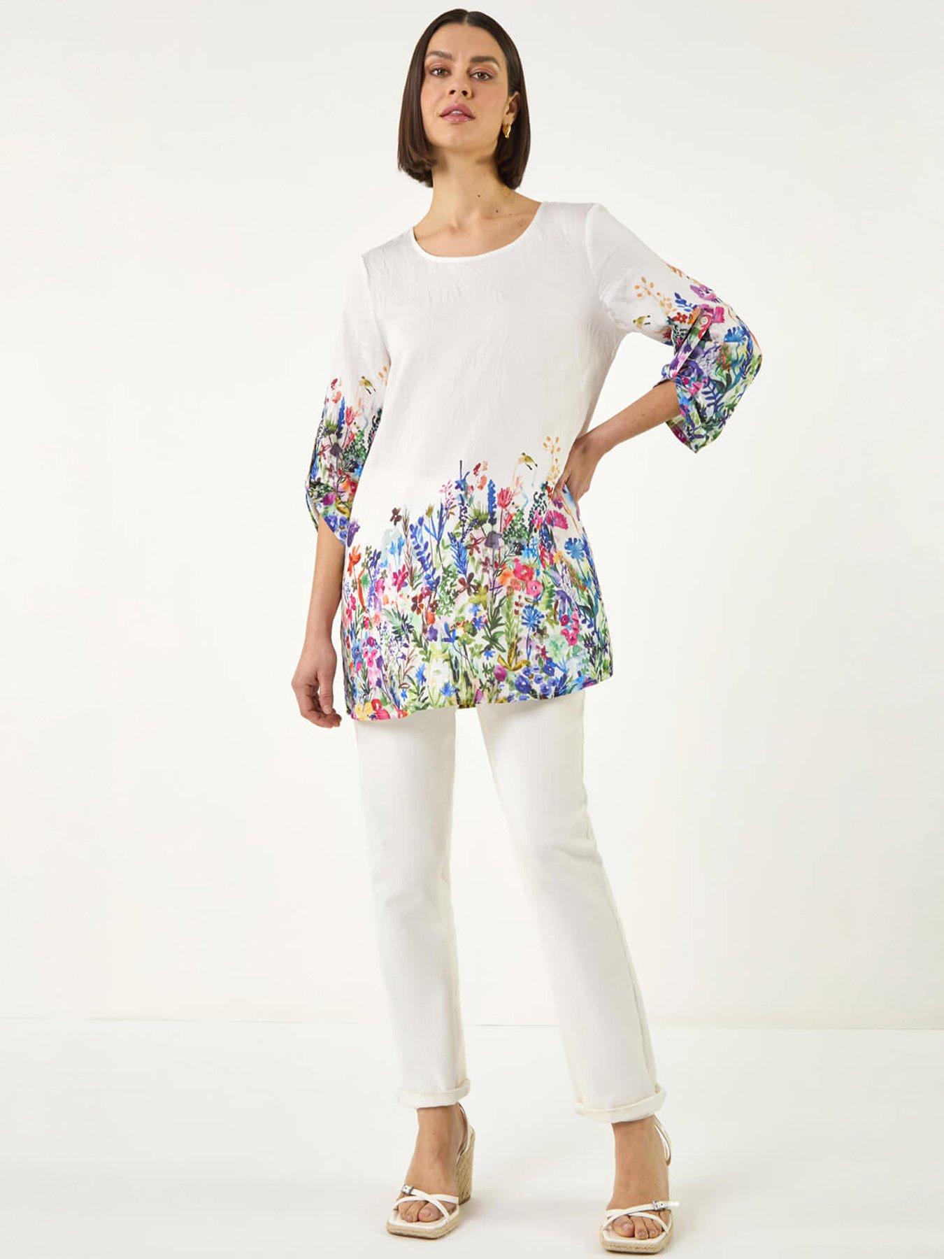 Image 3 of 5 of Roman Floral Border Print Tunic Top