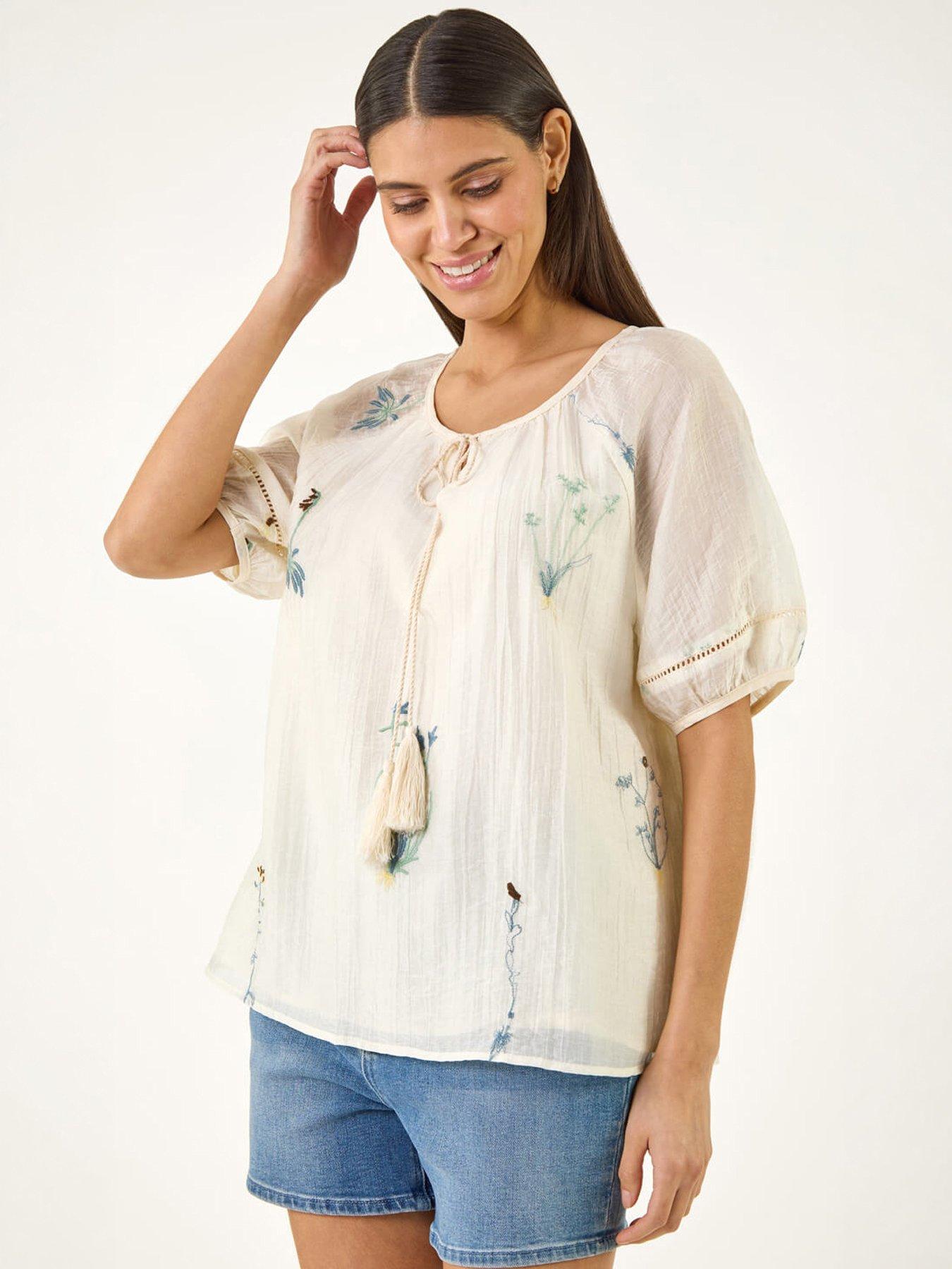 Image 1 of 5 of Roman Botanical Embroidery Keyhole Top