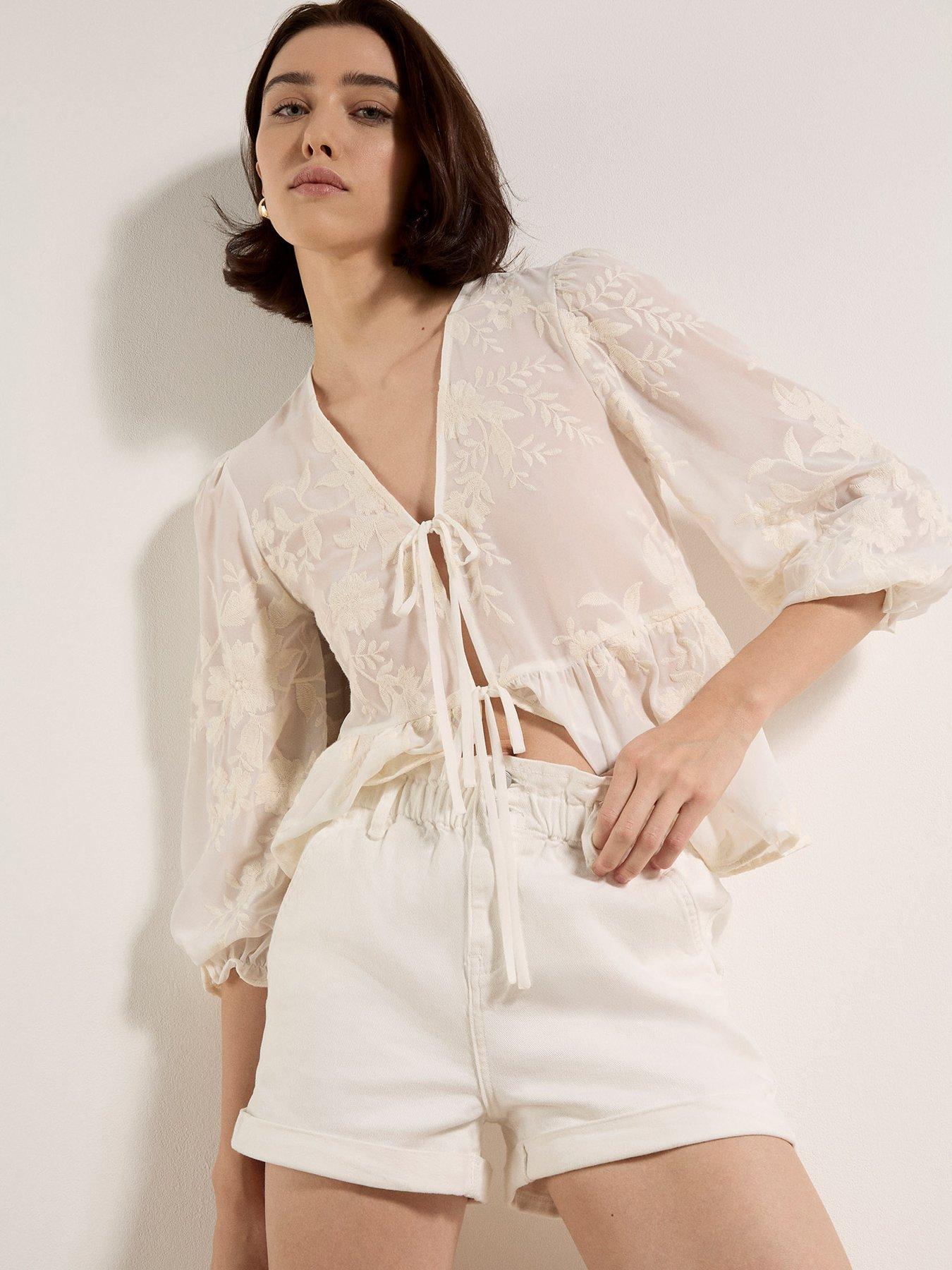 Apricot Denim Ruch Waist Turn Up Shorts
