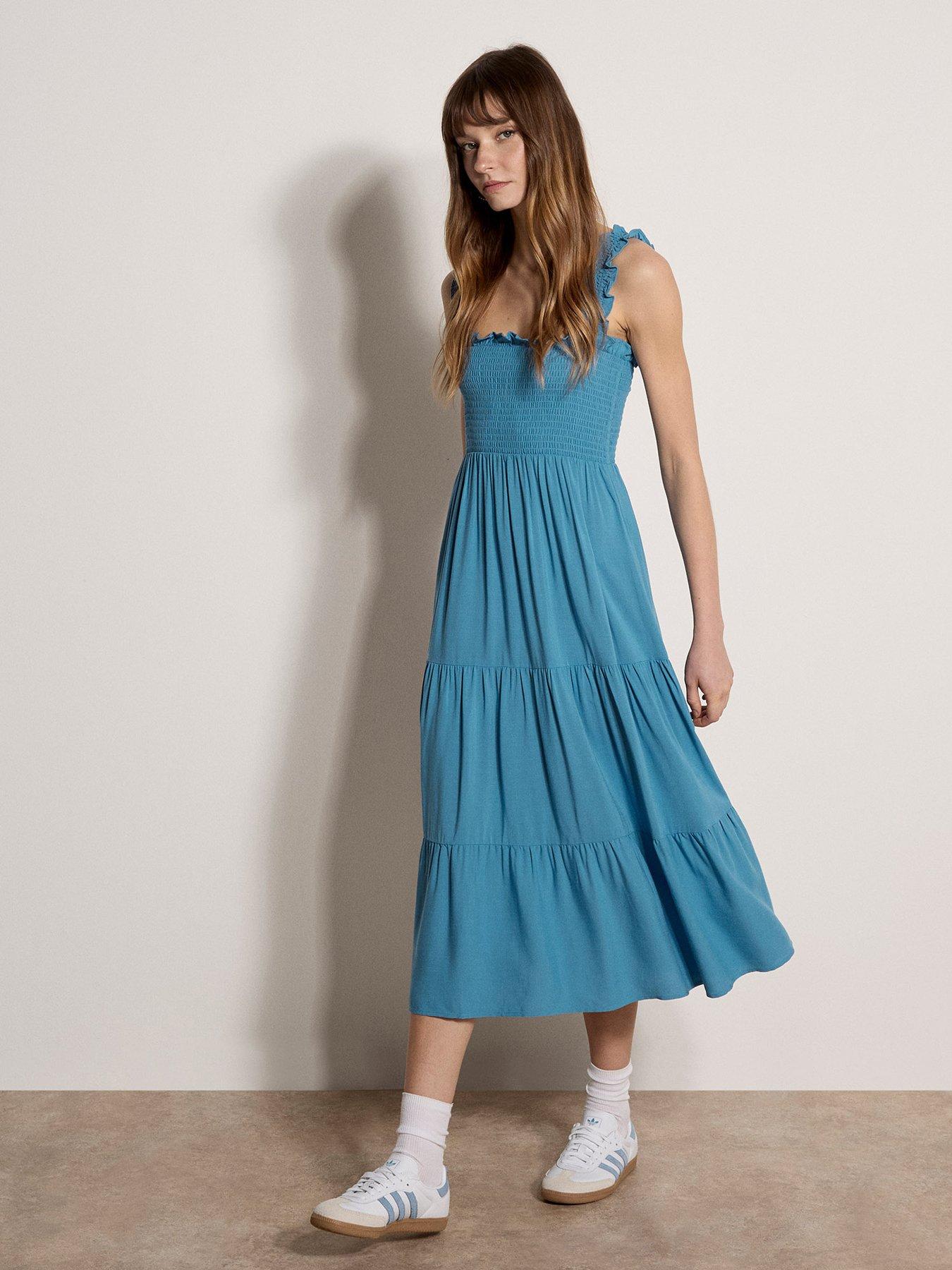 Apricot Apricot Slub Visc Smock Tiered Midi Dress