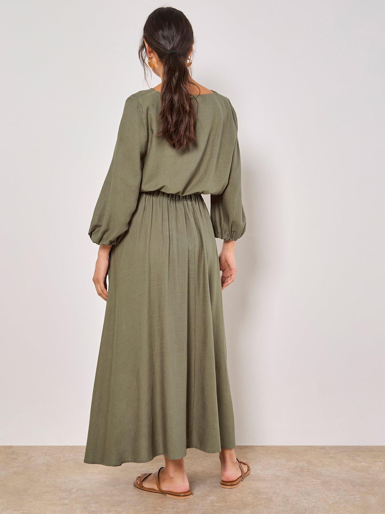 Image 2 of 4 of Apricot Linen Pleated Full Midi Skirt