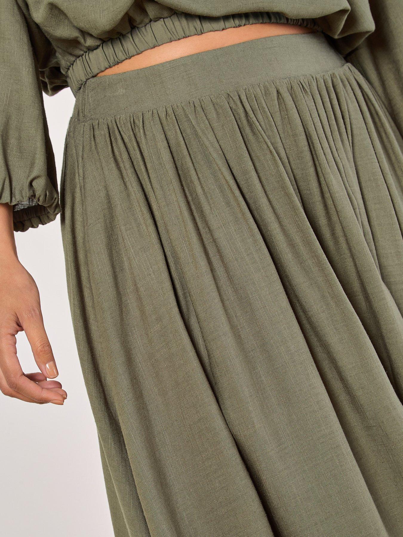 Image 4 of 4 of Apricot Linen Pleated Full Midi Skirt