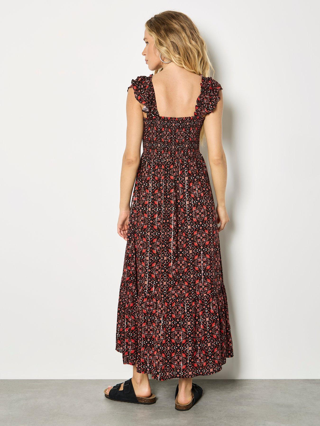  image of apricot-ruffle-strap-tiered-midi-dress