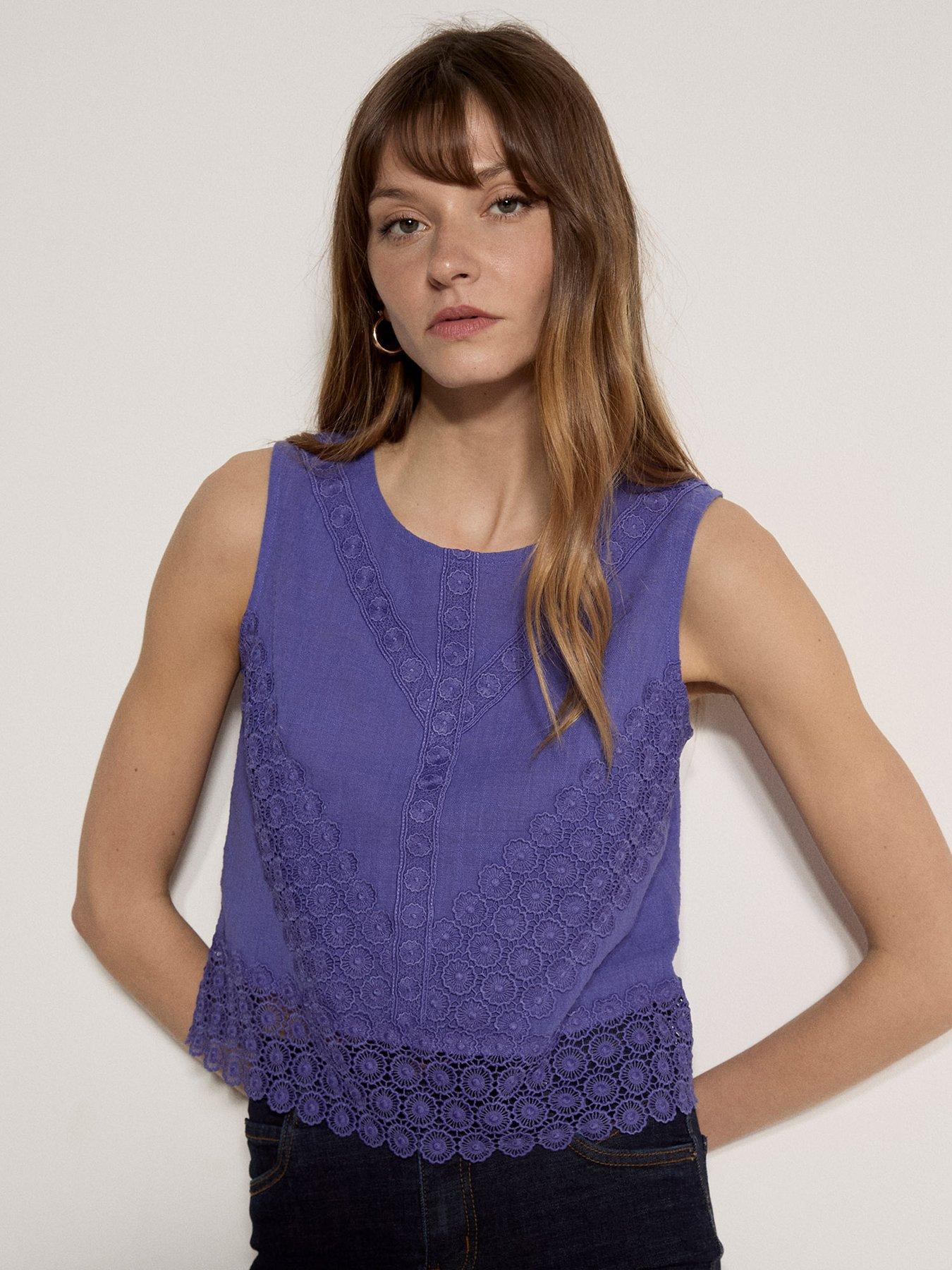 Apricot Apricot Lace Hem Back Bow Cotton Top
