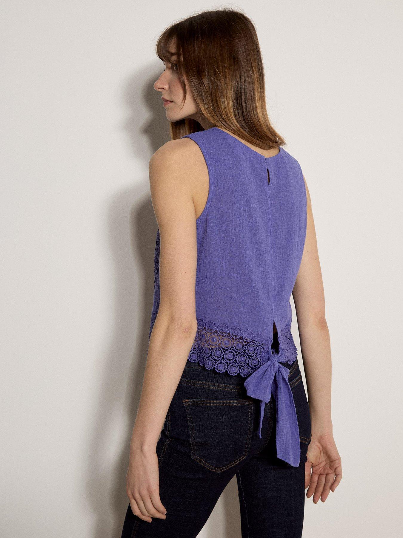 Image 2 of 4 of Apricot Lace Hem Back Bow Cotton Top
