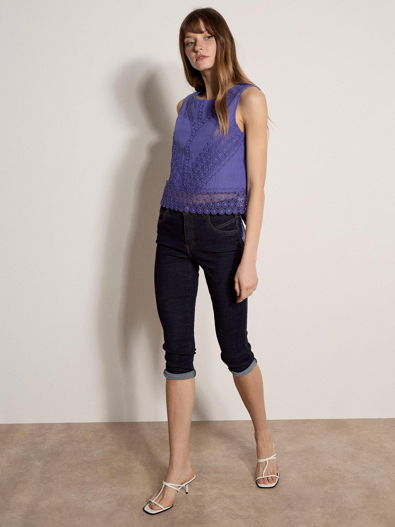 Image 3 of 4 of Apricot Lace Hem Back Bow Cotton Top