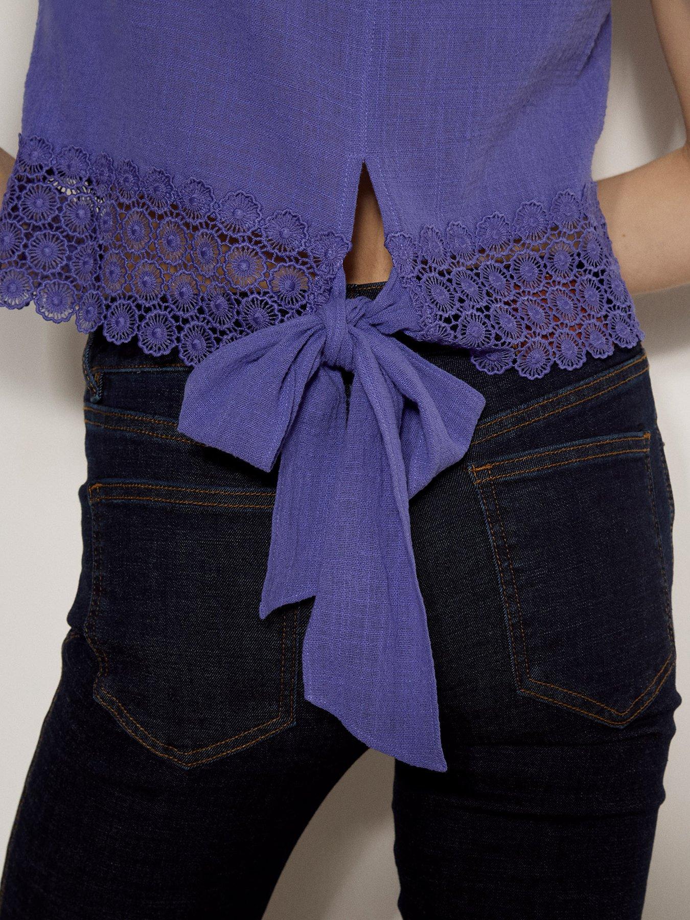 Image 4 of 4 of Apricot Lace Hem Back Bow Cotton Top