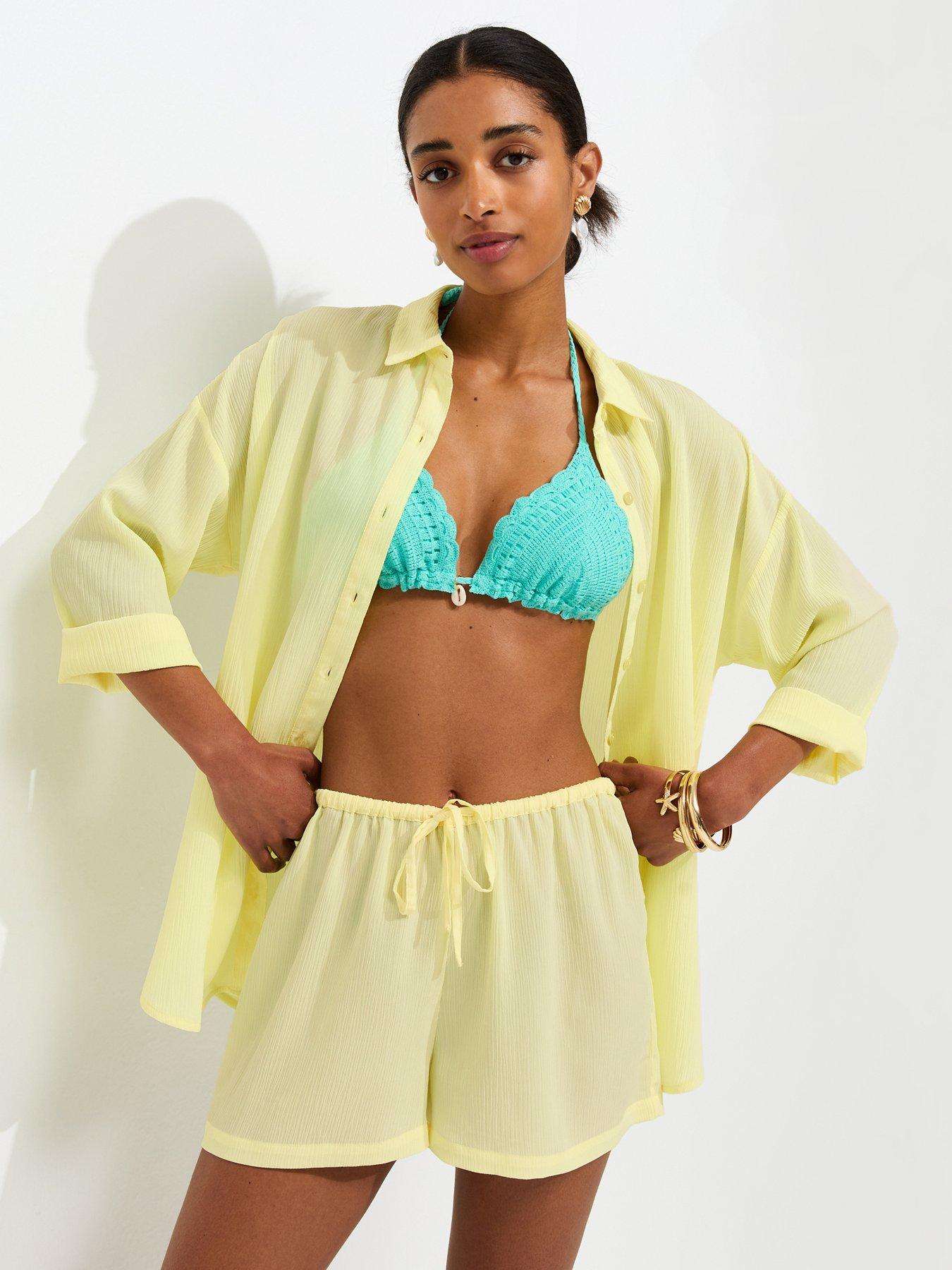 New Look Crinkled Drawstring Co-Ord Beach Shorts - Light Yellow