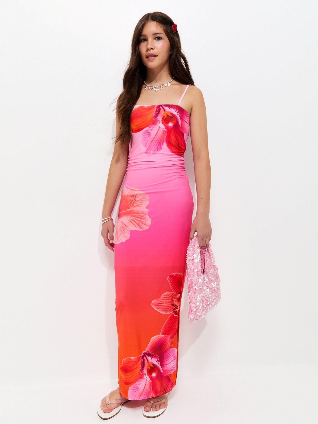 New Look 915 Girls Tropical Print Maxi Dress - Pink