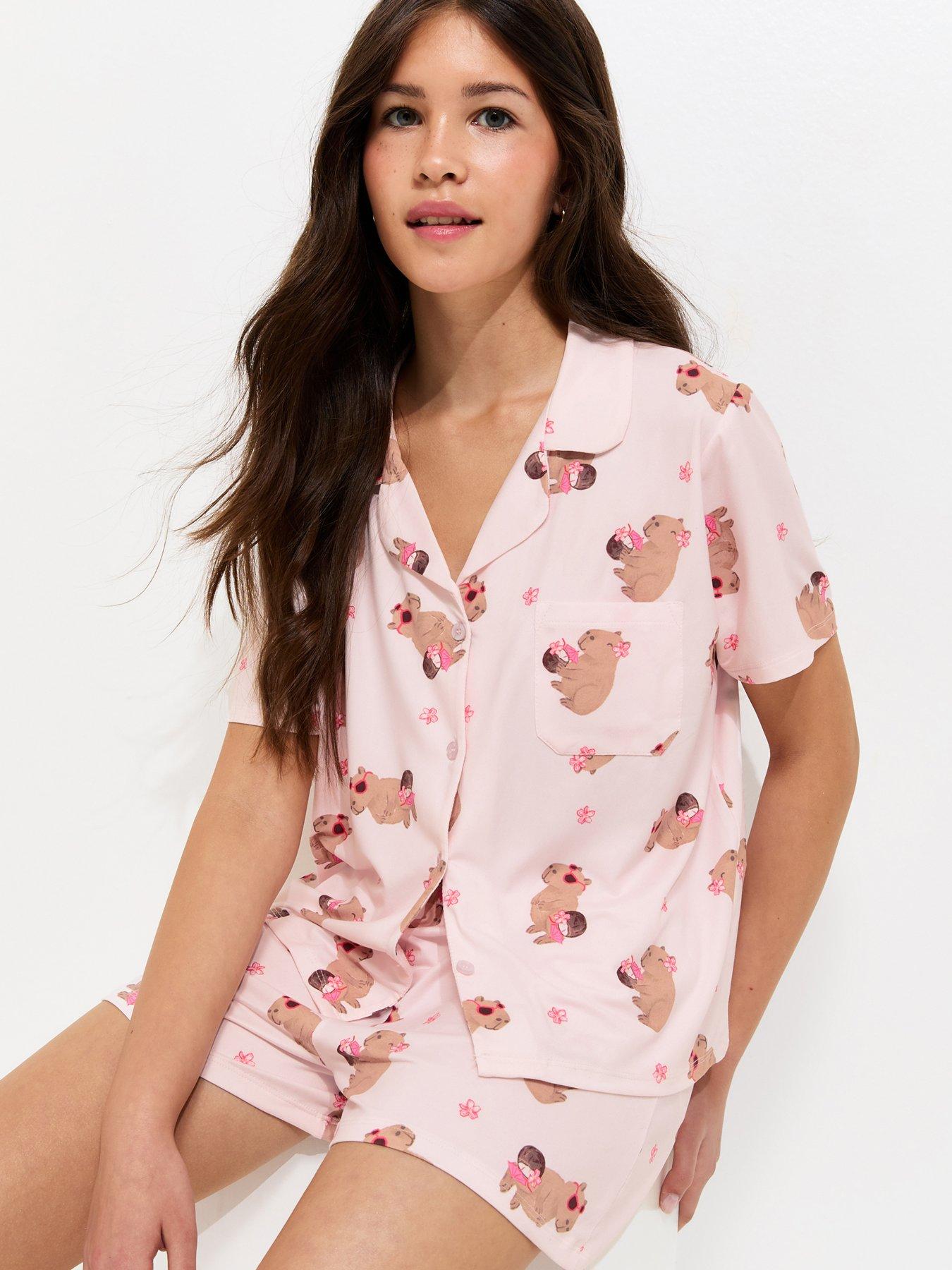 New Look 915 Girls Capybara Print Shirt And Shorts Pyjama Set - Pink