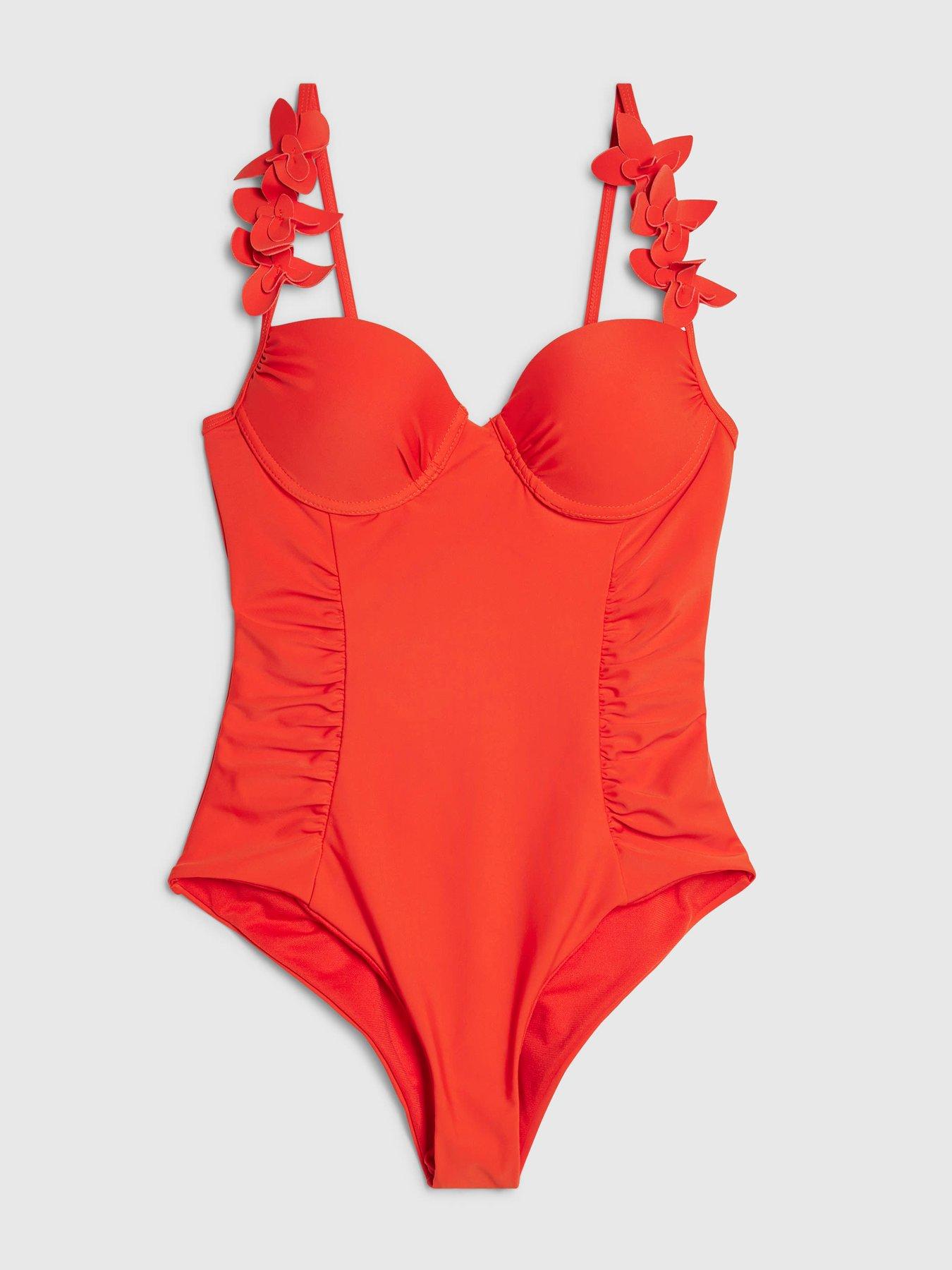 Image 5 of 6 of River Island Flower Trim Swimsuit - Red