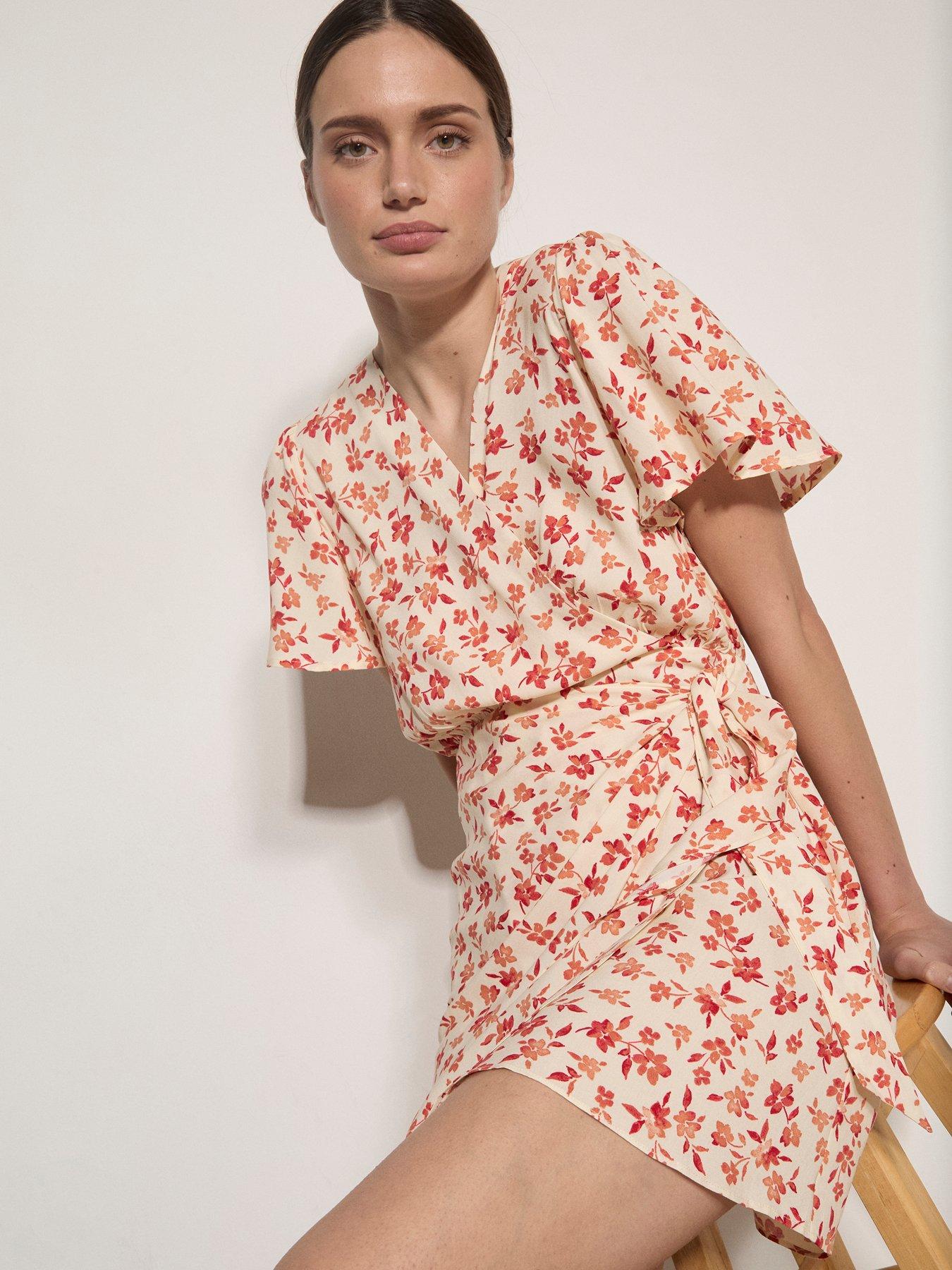 Apricot Ombre Floral Wrap Dress