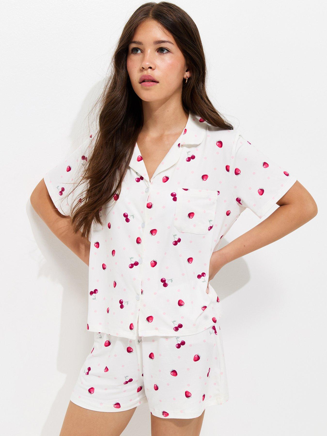 New Look 915 Girls Strawberry Print Shirt And Shorts Pyjama Set - Pink