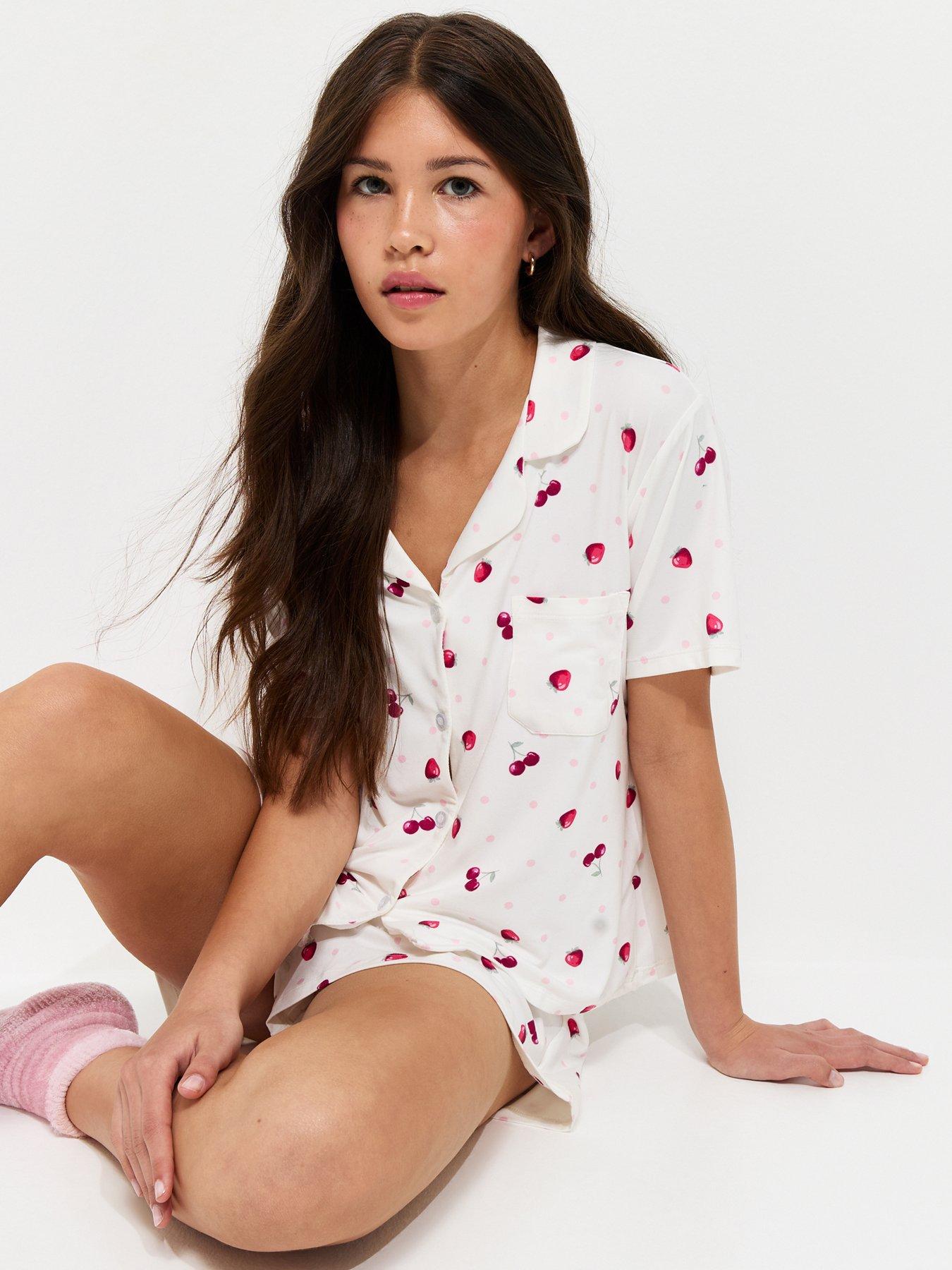 Image 3 of 6 of New Look 915 Girls Strawberry Print Shirt And Shorts Pyjama Set - Pink