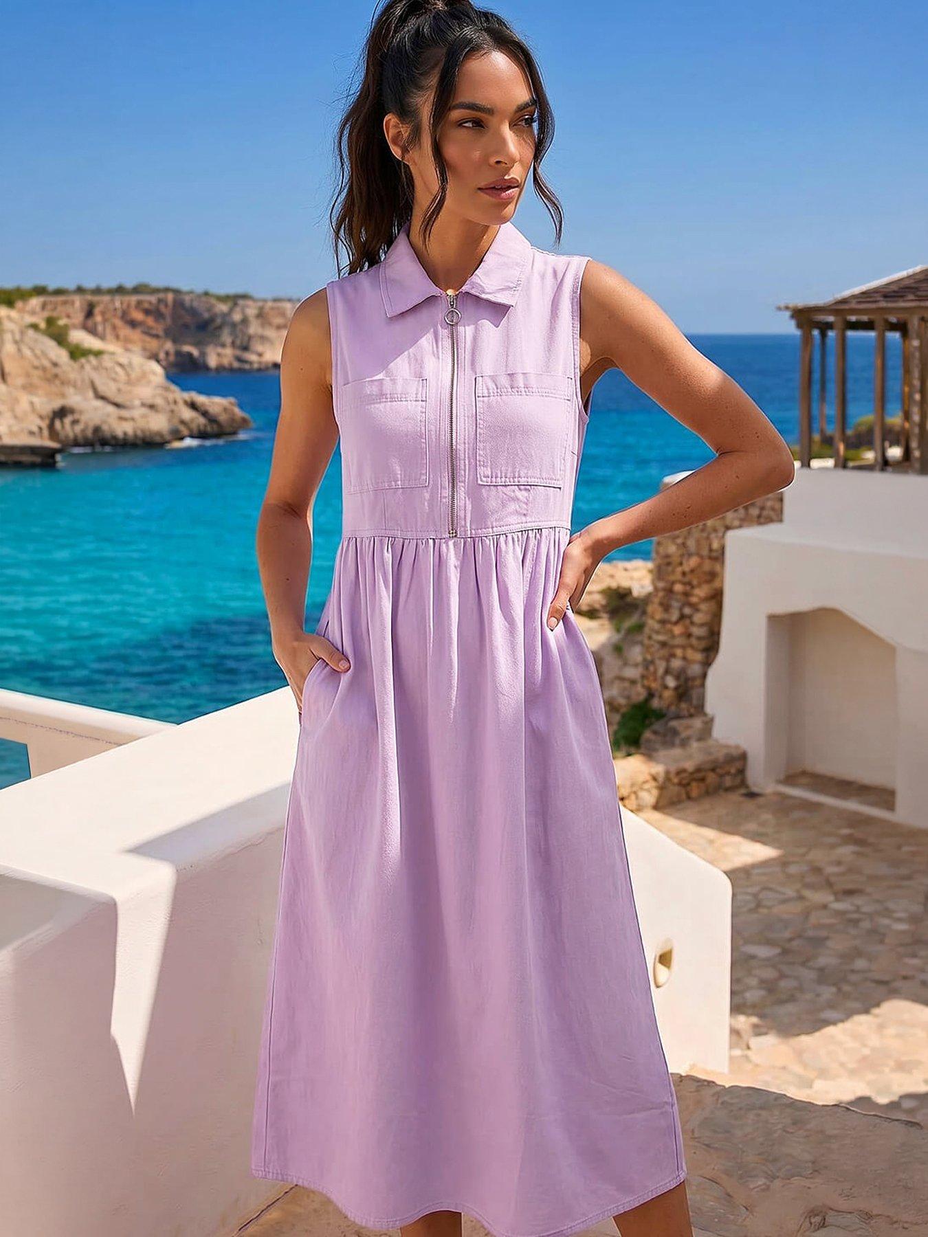 Roman Collared Zip Front Midi Dress