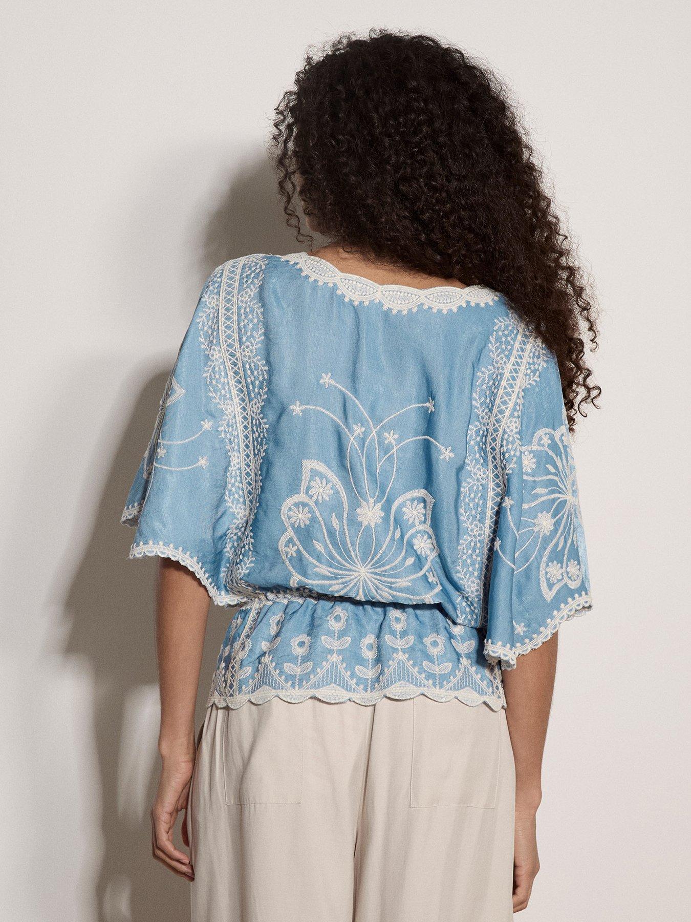 Image 2 of 4 of Apricot 2 Tone Placement Embroidered Batwing Top