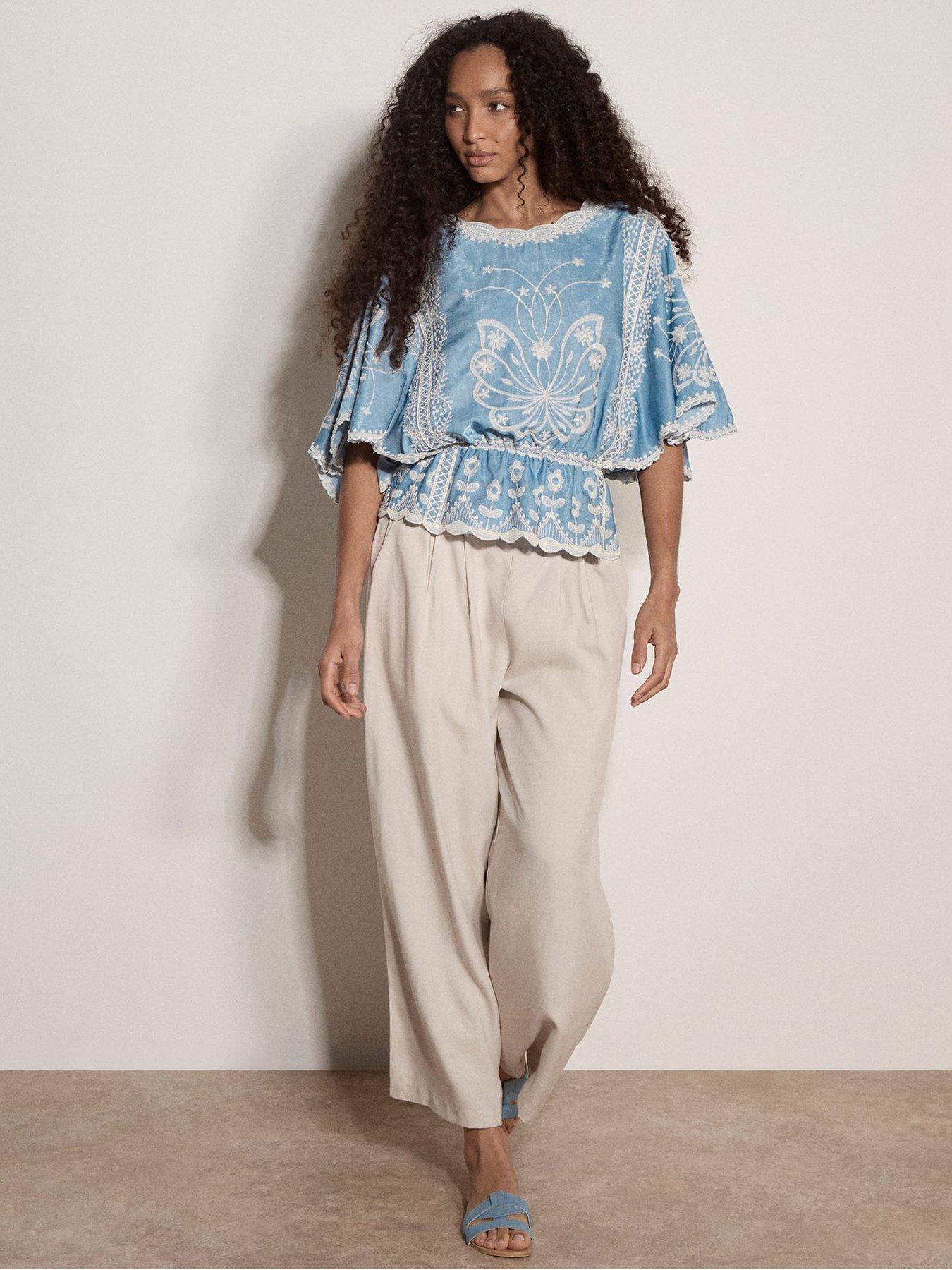 Image 3 of 4 of Apricot 2 Tone Placement Embroidered Batwing Top
