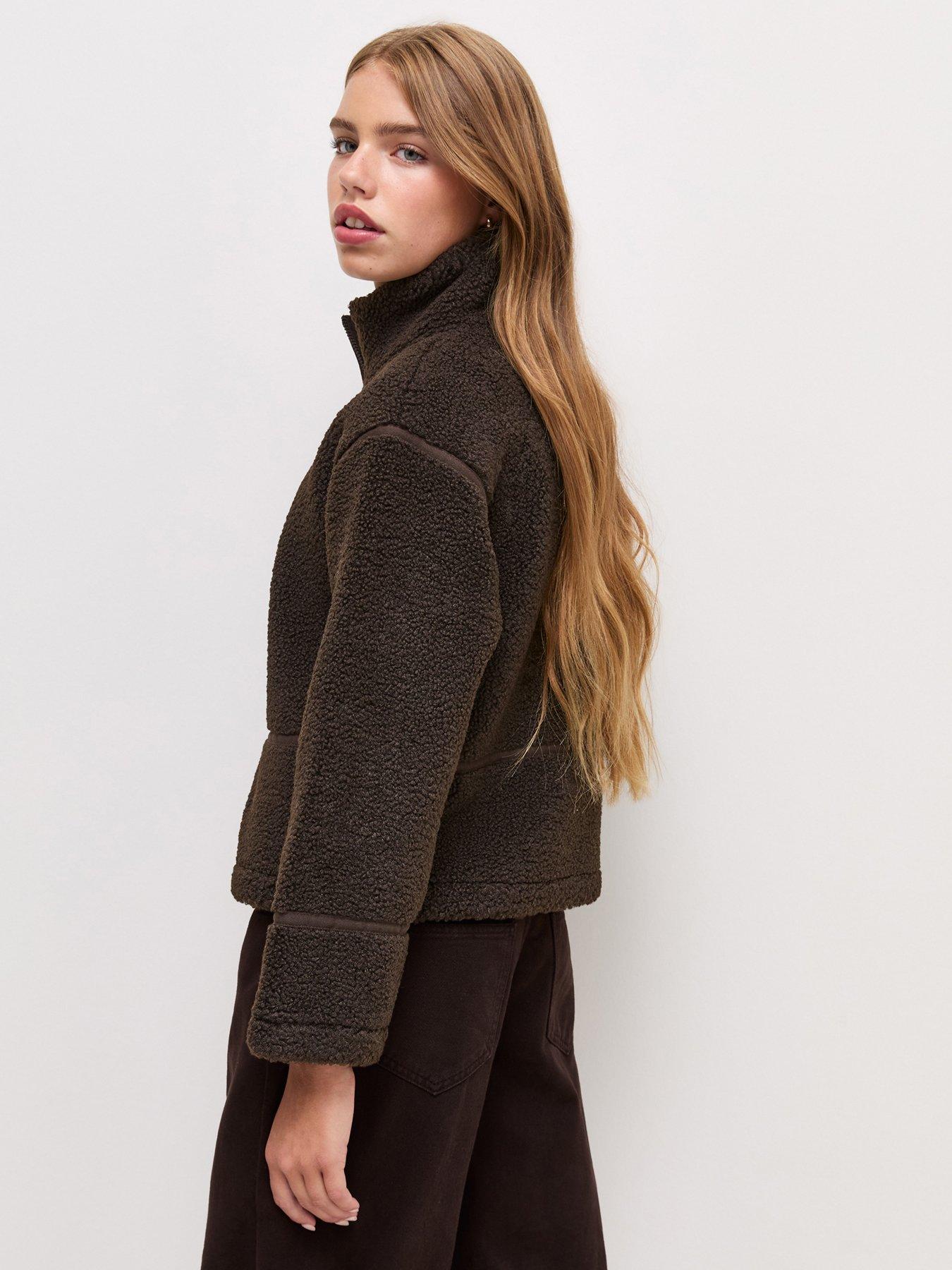 Image 2 of 6 of New Look 915 Girls Borg Texture Oversized Jacket - Dark Brown