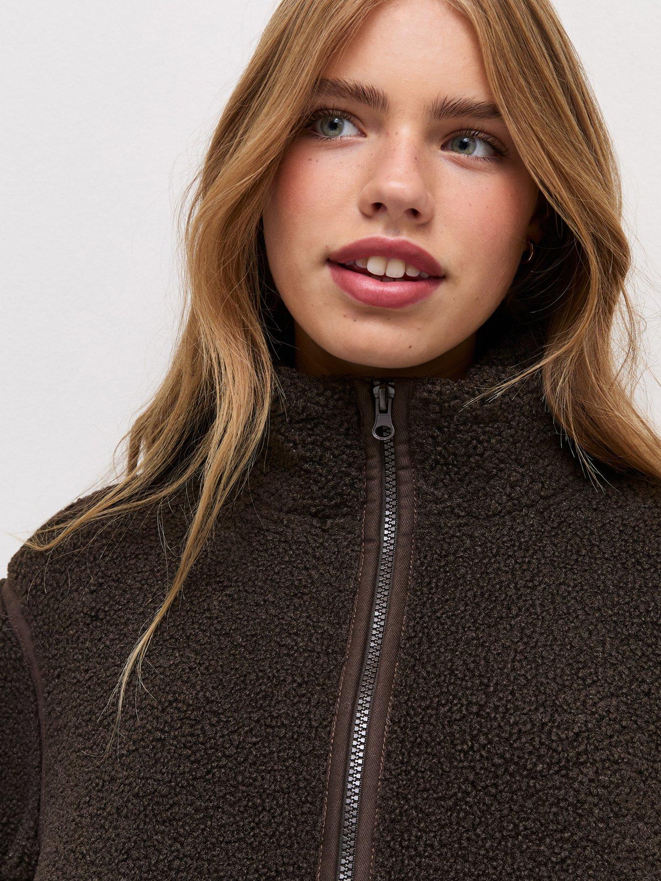 Image 5 of 6 of New Look 915 Girls Borg Texture Oversized Jacket - Dark Brown