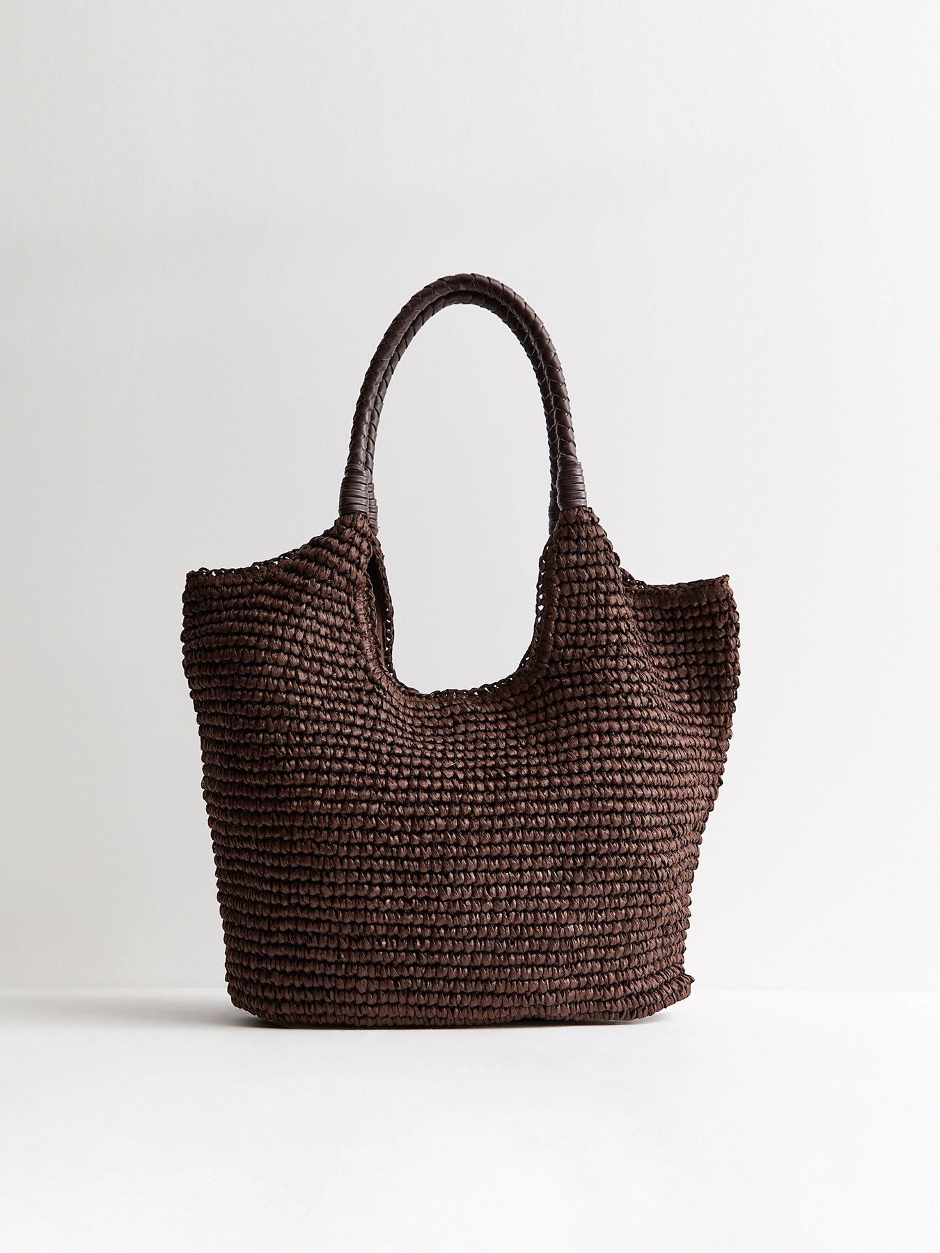 Image 2 of 4 of New Look Woven Plaited Handle Hobo Bag - Dark Brown