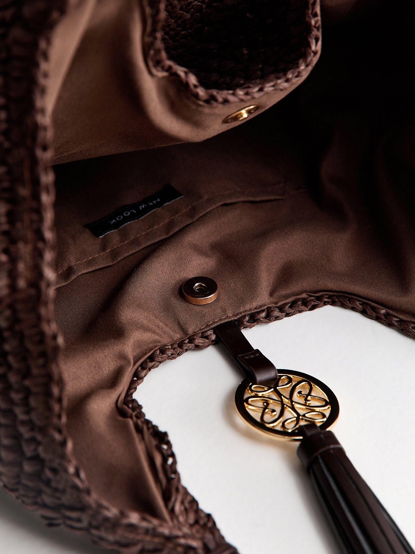 Image 3 of 4 of New Look Woven Plaited Handle Hobo Bag - Dark Brown