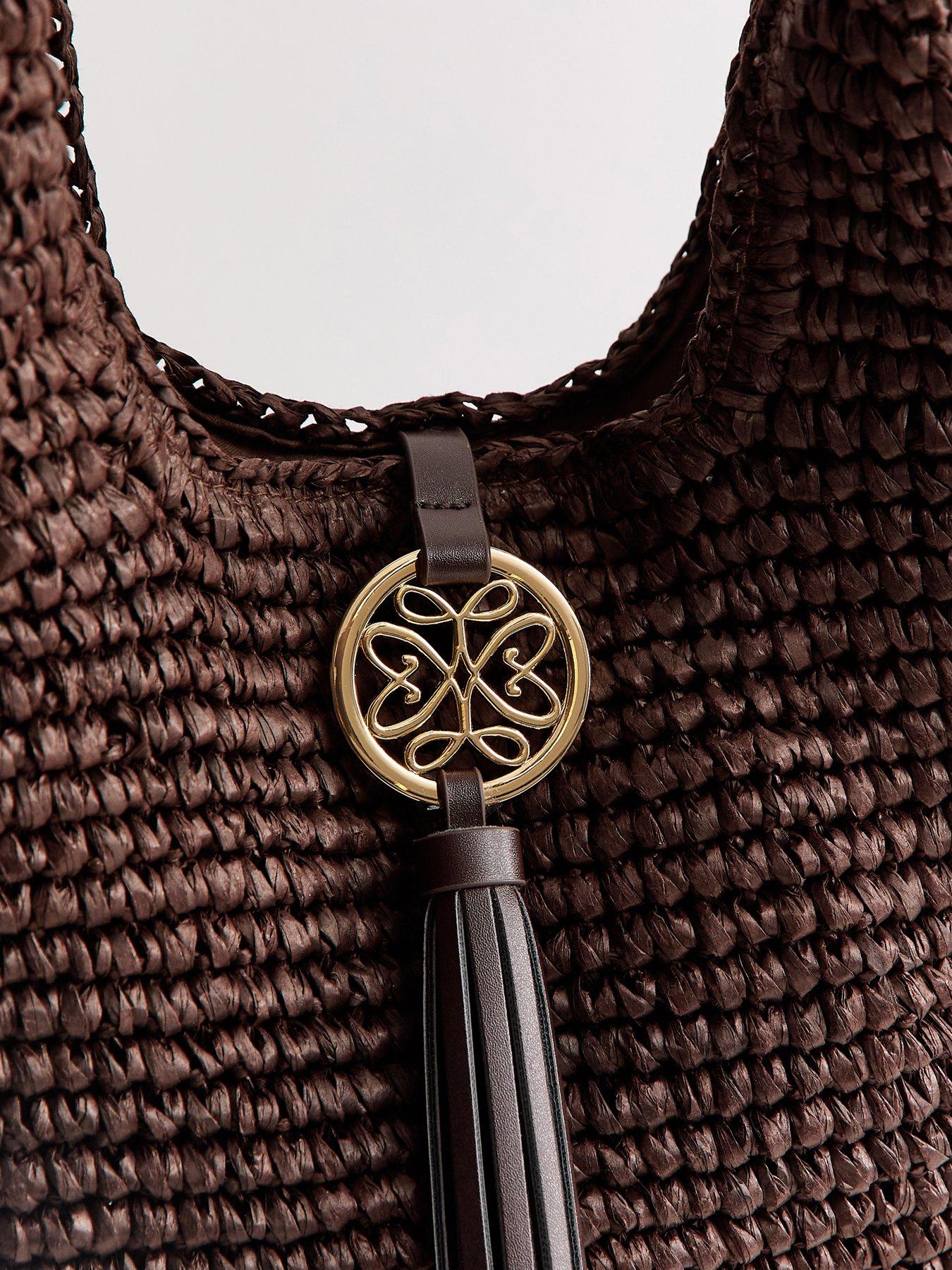 Image 4 of 4 of New Look Woven Plaited Handle Hobo Bag - Dark Brown