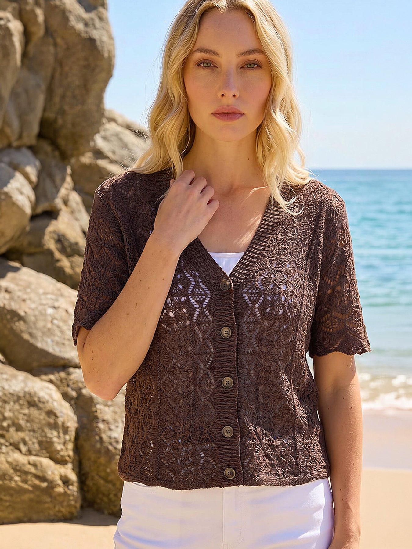 Image 1 of 1 of Roman Stitch Detail V-neck Knit Cardigan