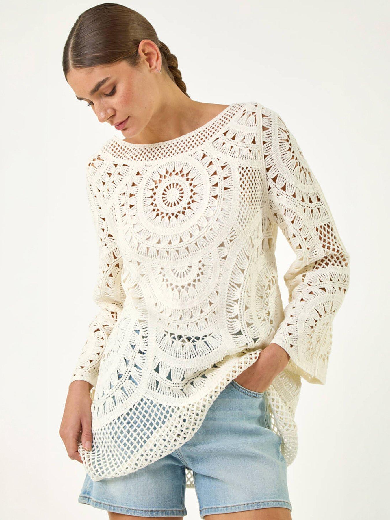 Roman Longline Crochet Knit Tunic