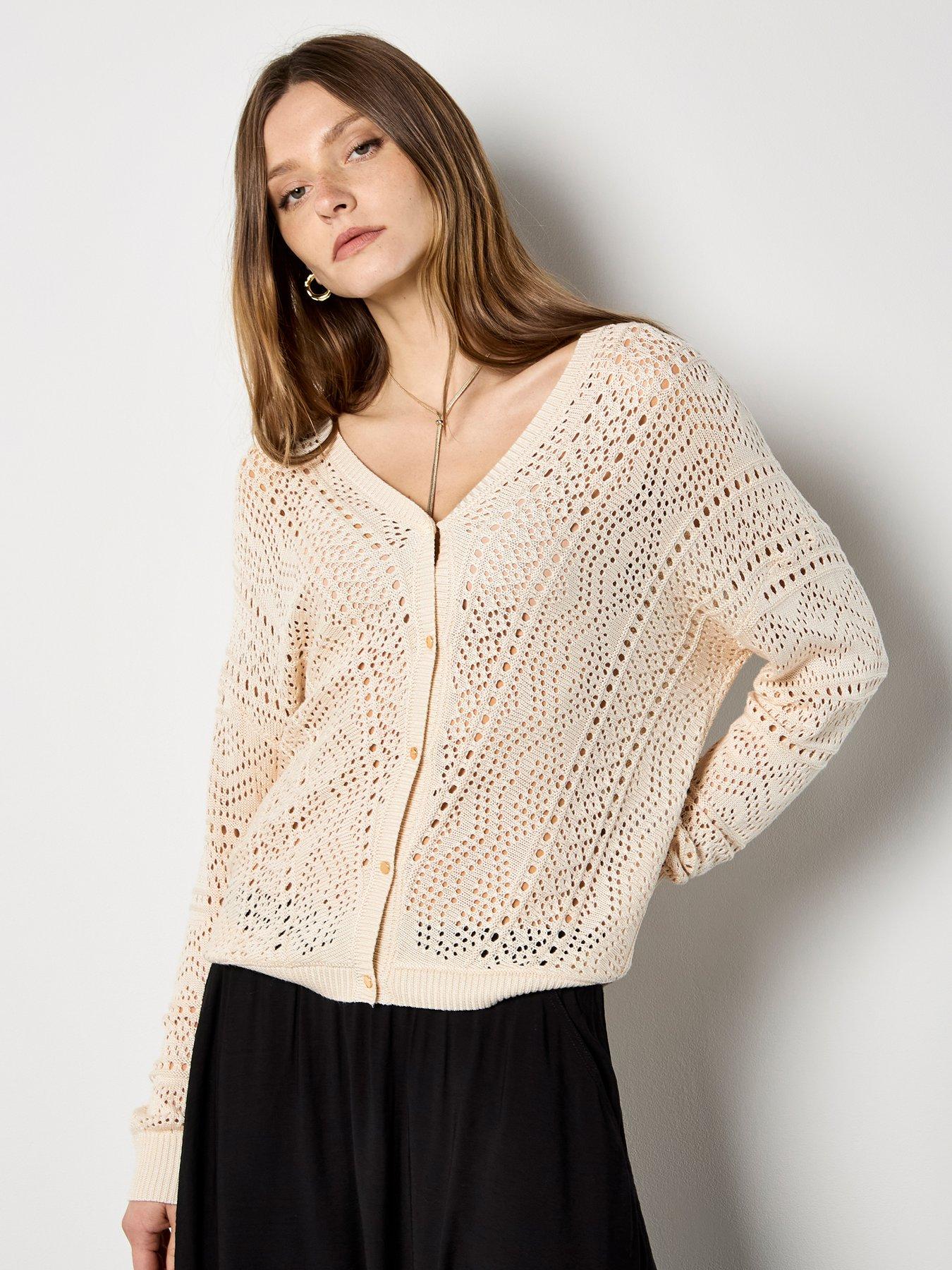  image of apricot-chevron-pointelle-cardigan