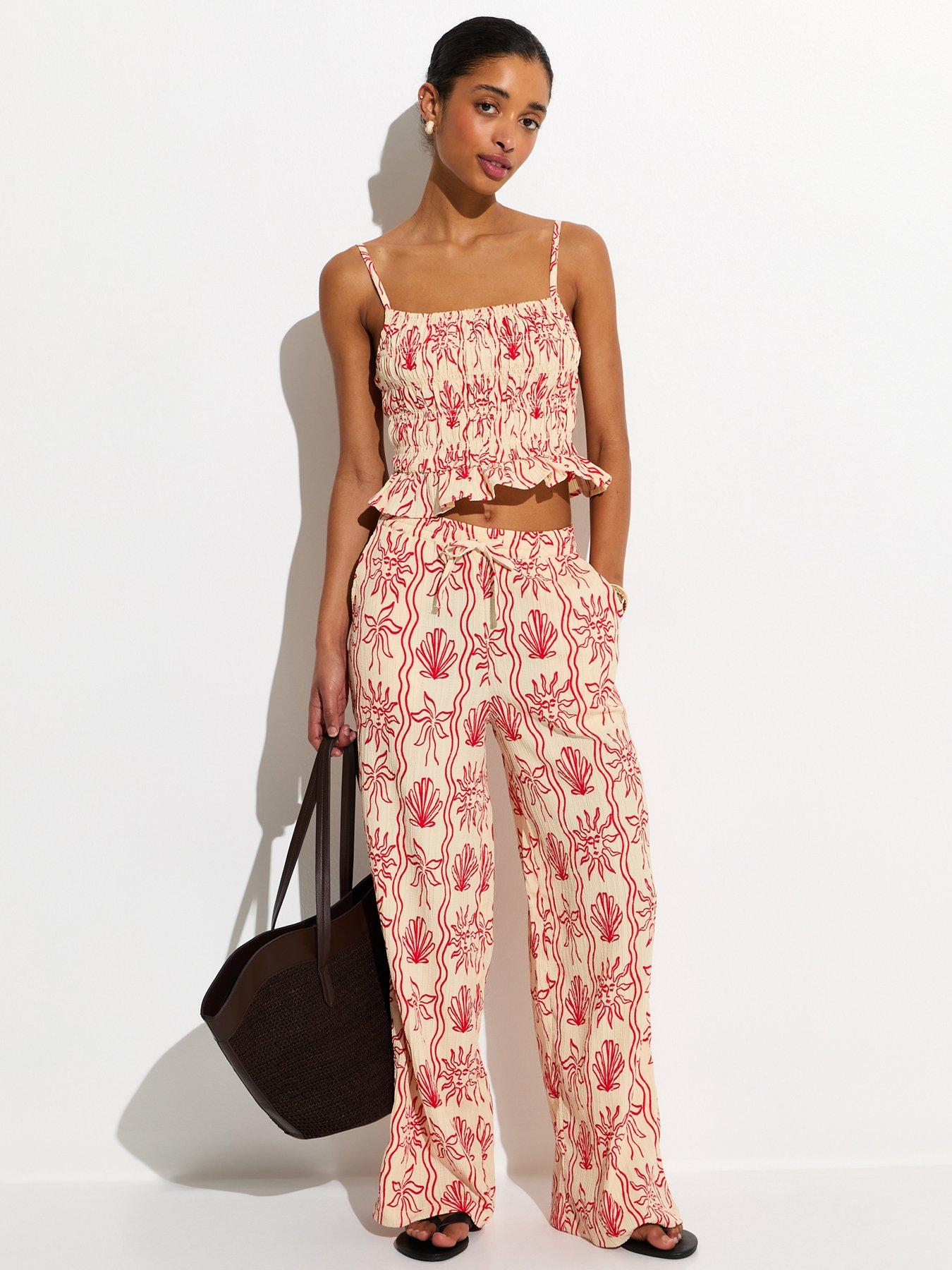 New Look Sun Print Wide Leg Beach Trousers - Red