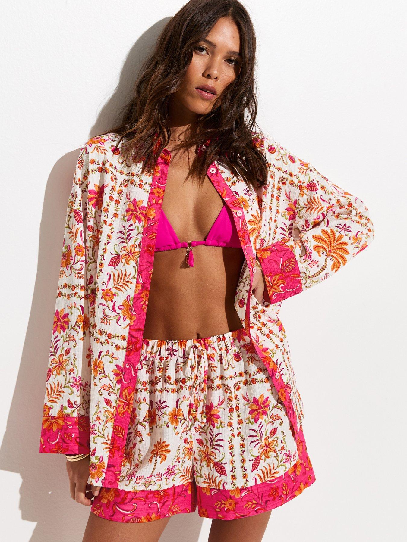 New Look White Floral Print Oversized Woven Co-ord Beach Shirt