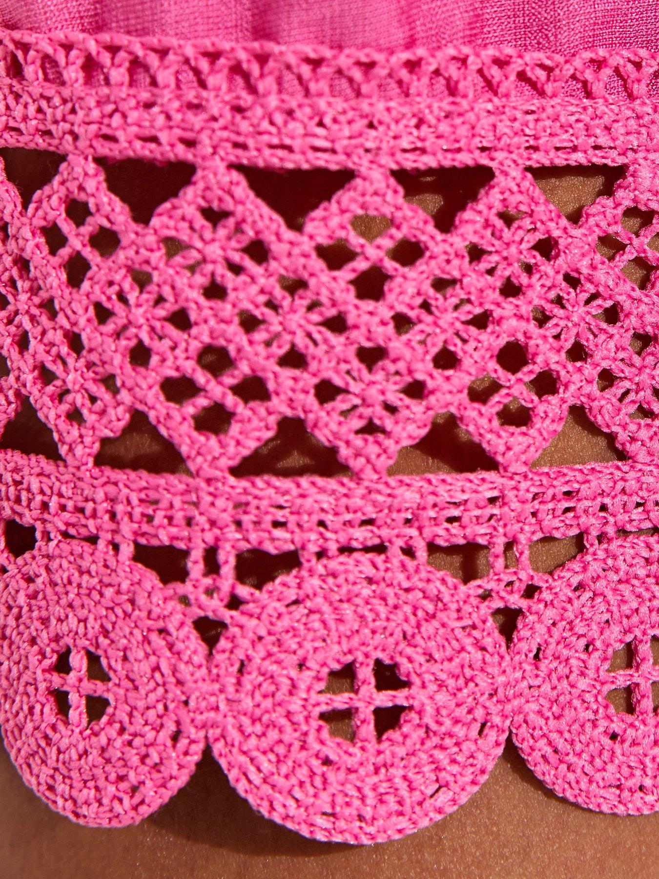 Image 5 of 5 of New Look Bright Pink Lace Trim Shirred Mini Dress
