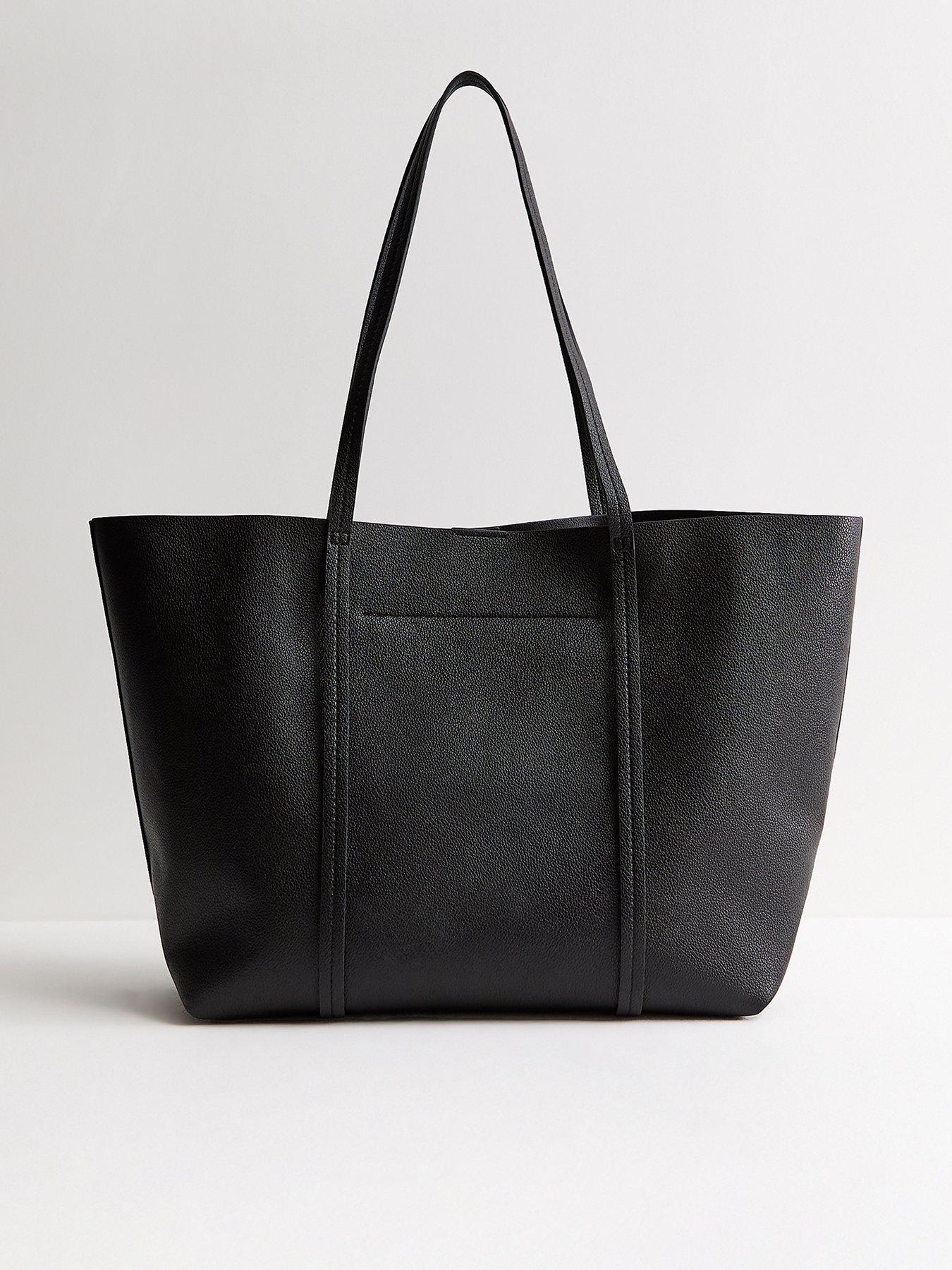New Look Grained Faux Leather Tote Bag - Black