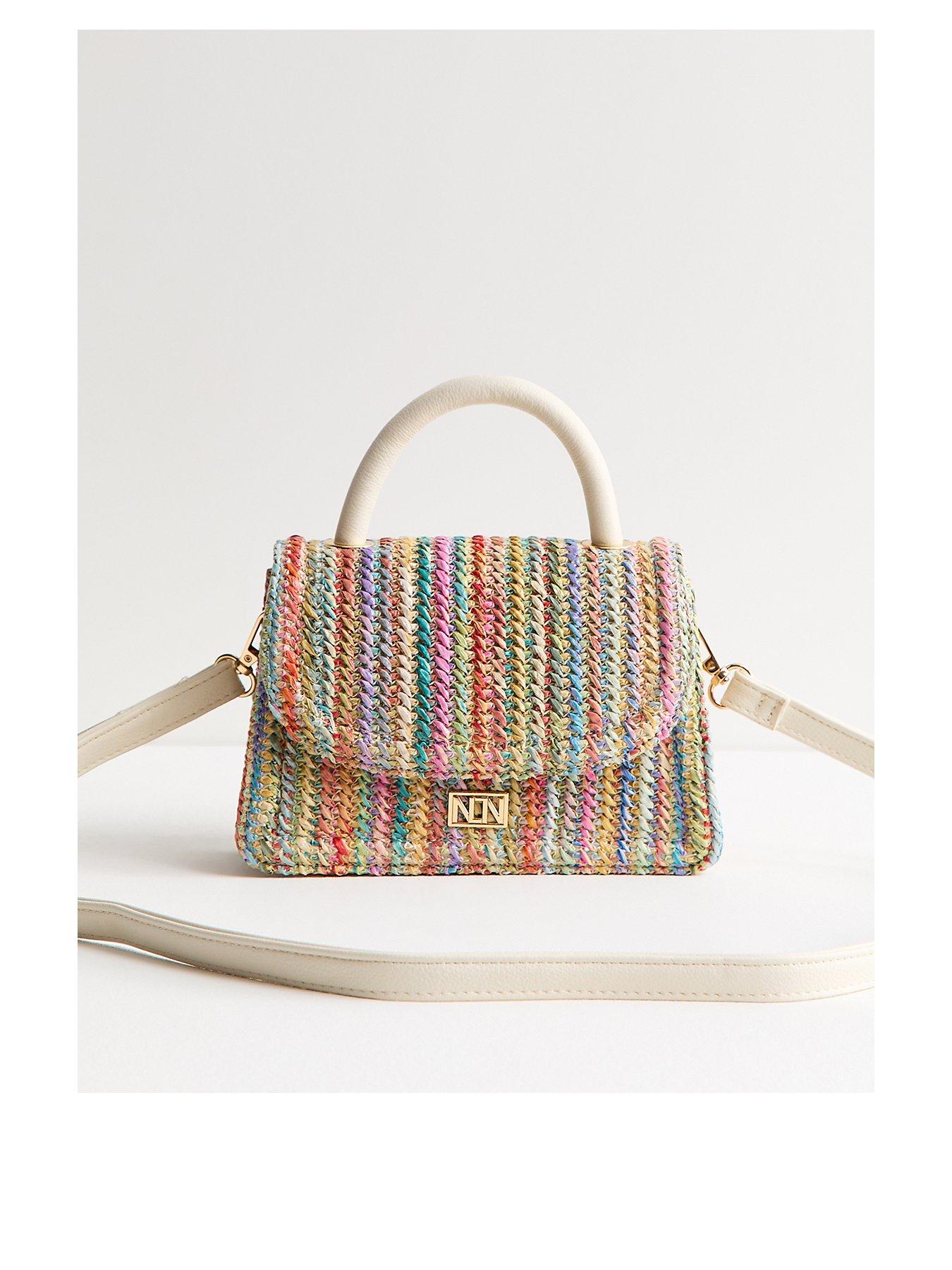 Image 1 of 4 of New Look Multicolour Striped Woven Top Handle Bag