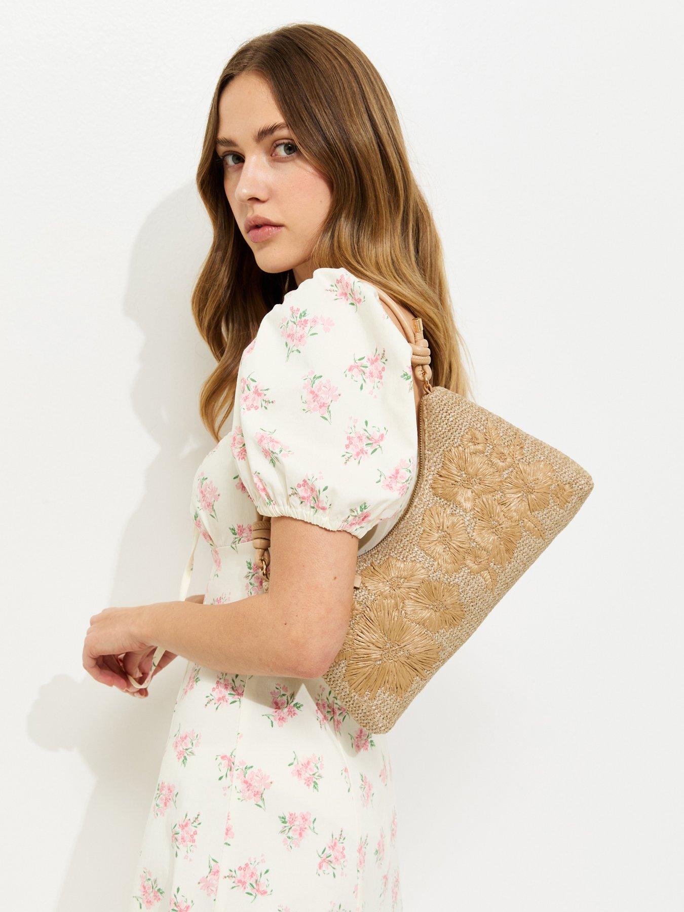 Image 2 of 5 of New Look Woven Embroidered Flower Shoulder Bag - Stone