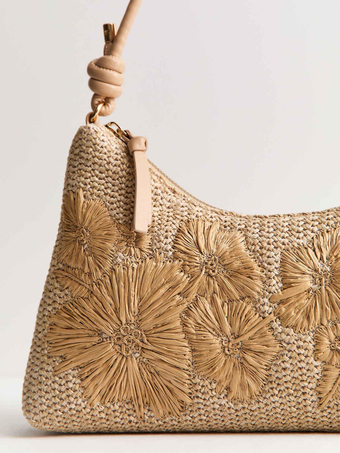 Image 3 of 5 of New Look Woven Embroidered Flower Shoulder Bag - Stone