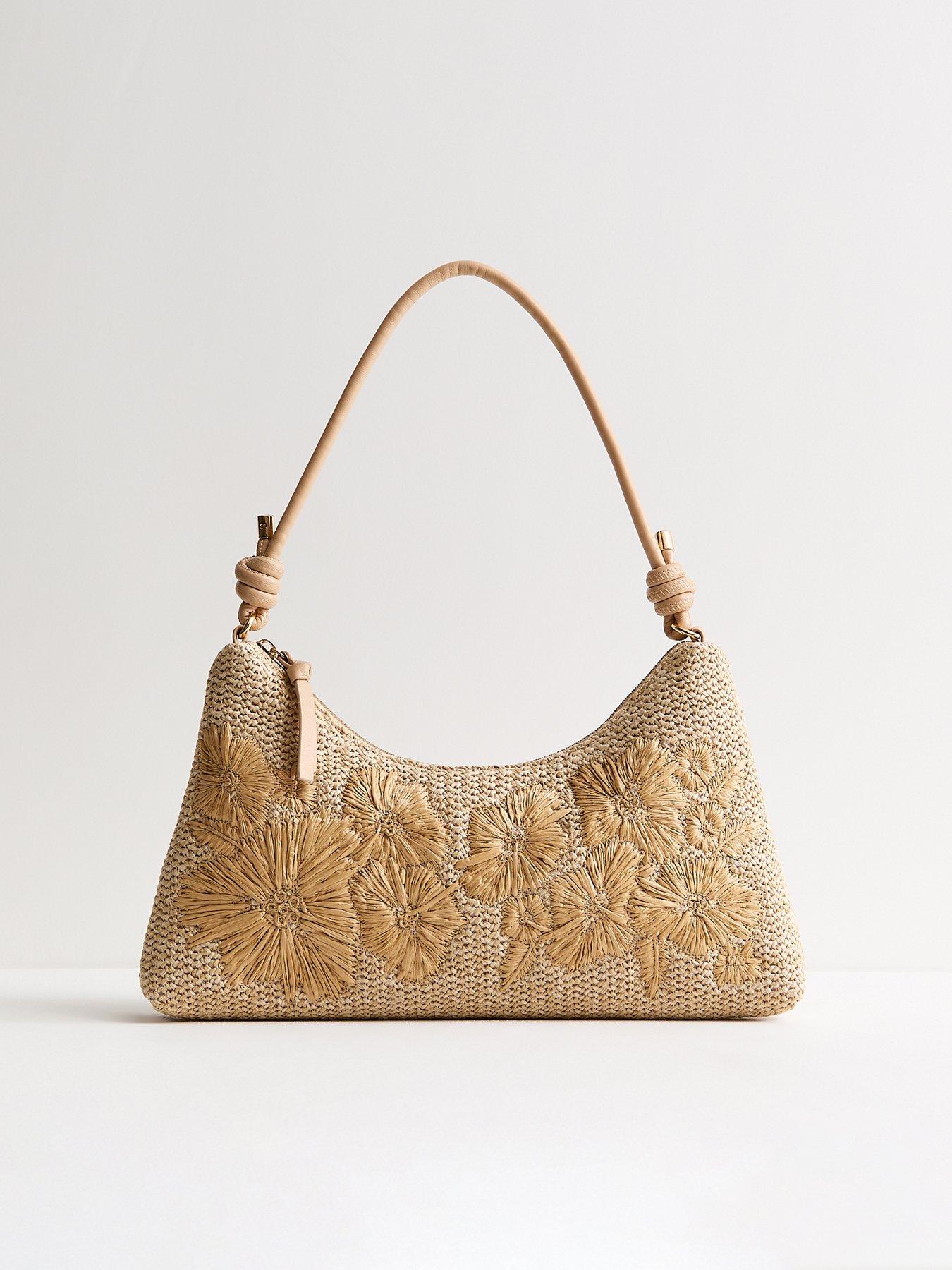 Image 4 of 5 of New Look Woven Embroidered Flower Shoulder Bag - Stone