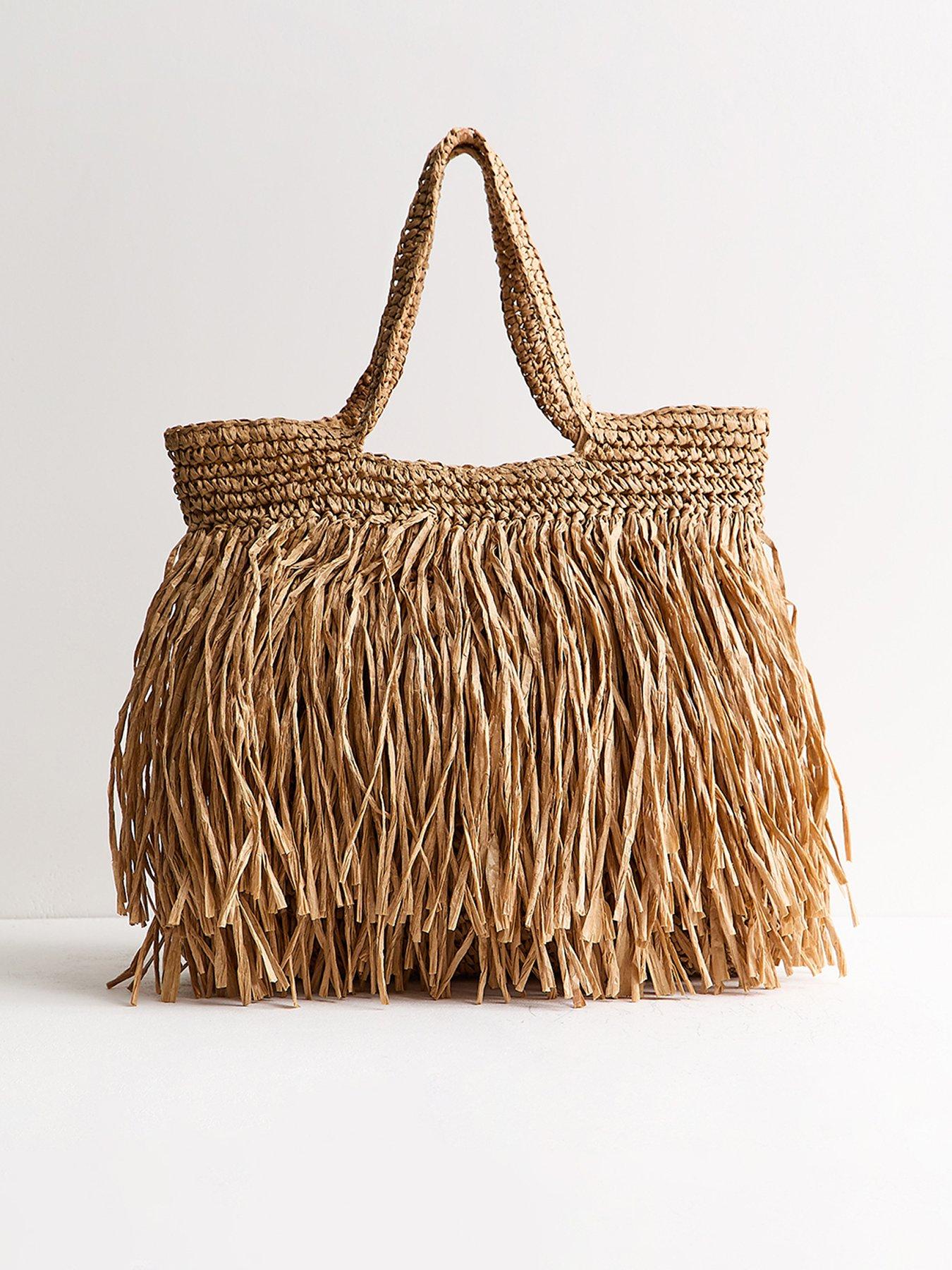 Image 1 of 5 of New Look Woven Fringe Tote Bag - Stone