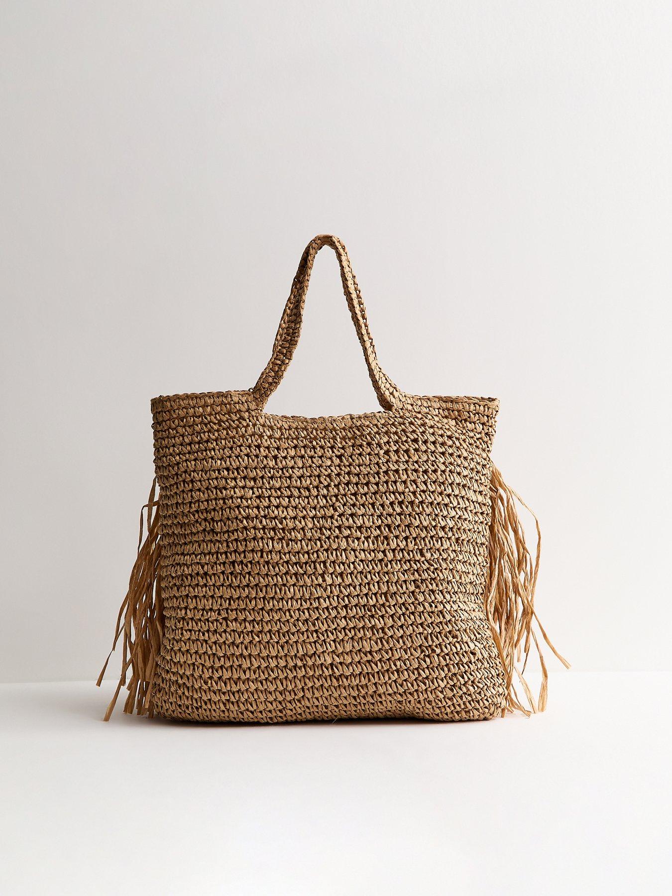 Image 3 of 5 of New Look Woven Fringe Tote Bag - Stone