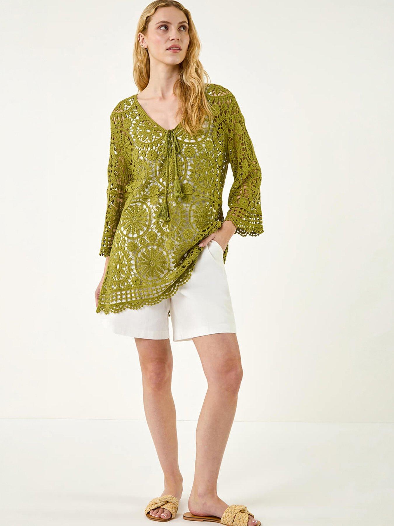 Image 3 of 5 of Roman Crochet Tie Front Knit Tunic